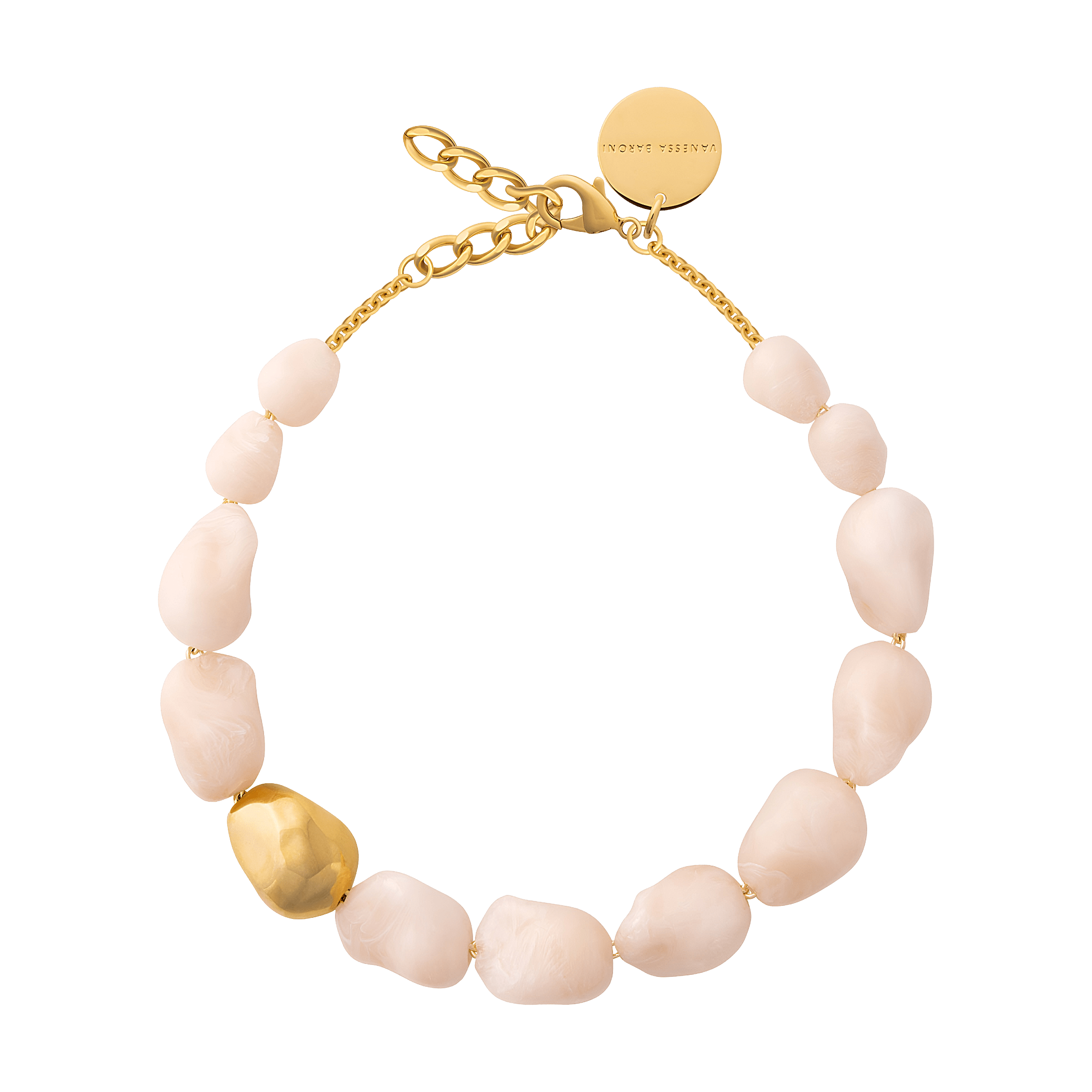 Vanessa Baroni Kette Big Organic Pearl with gold, latte marble, vergoldet