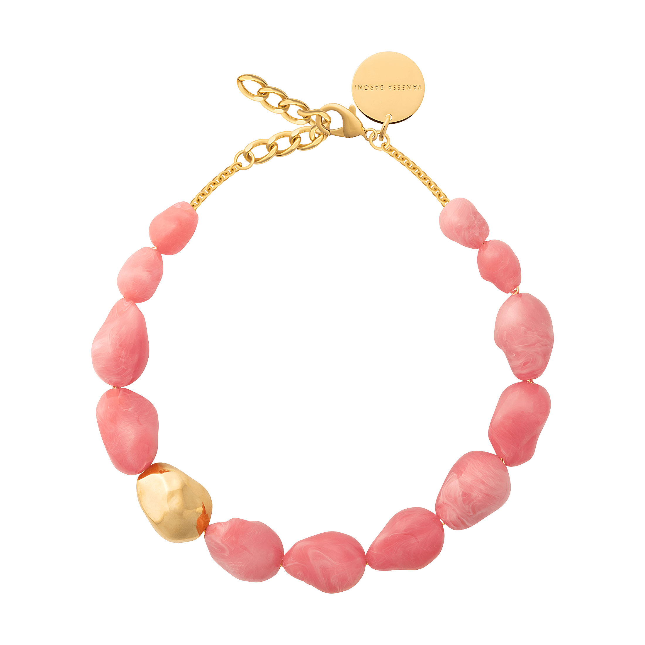 Vanessa Baroni Kette Big Organic Pearl with gold, watermelon marble, vergoldet