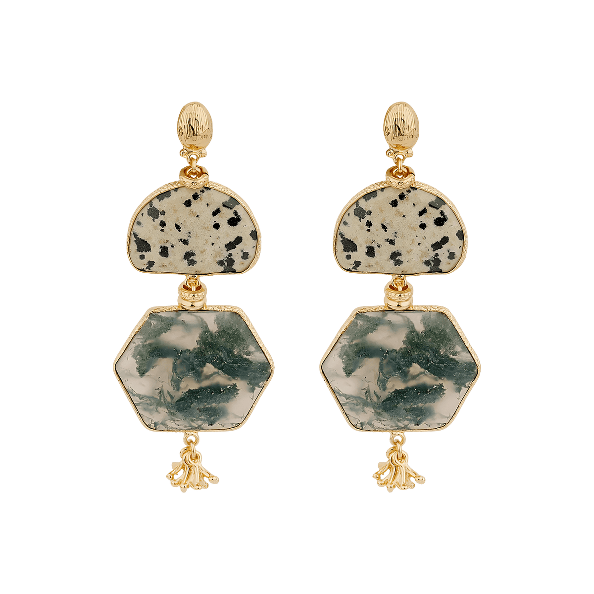 Gas Bijoux Ohrringe Silenza, Dalmatian Jasper & Green Agate, vergoldet