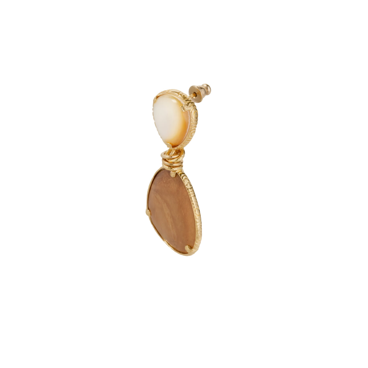 Gas Bijoux Ohrringe Silia, Wood & White Mother-of-Pearl, vergoldet