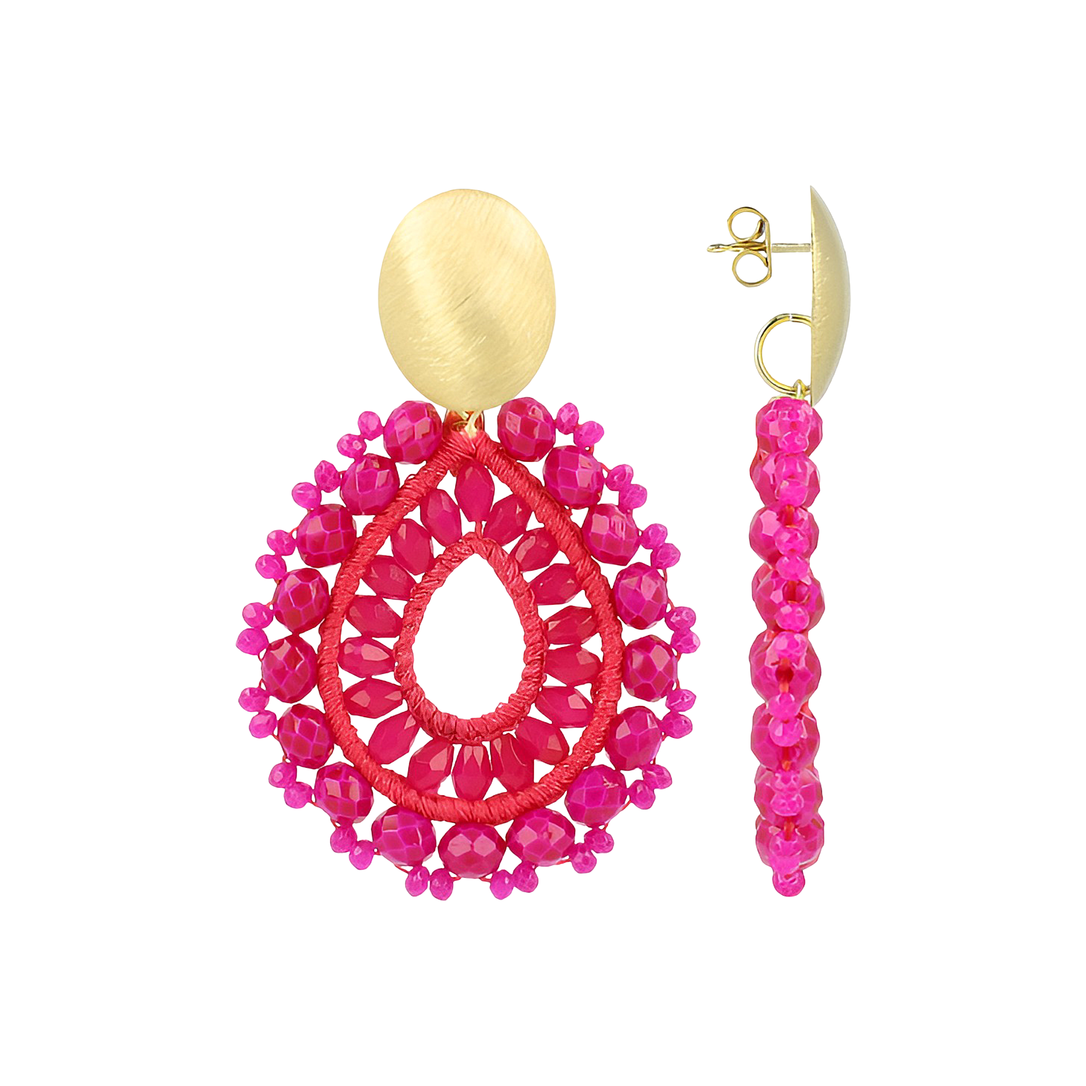 LOTT.gioielli Ohrringe Open Drop Irregular, fuchsia milk, S, vergoldet