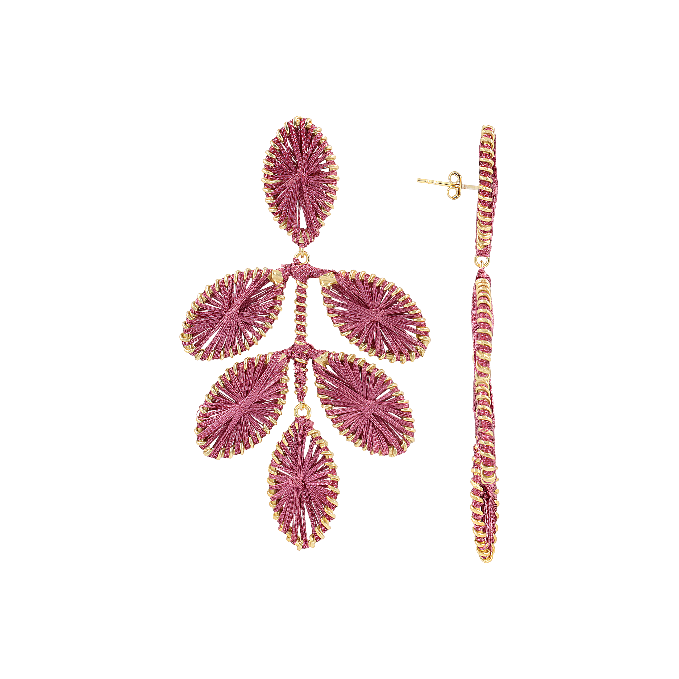 LOTT.gioielli Ohrringe Beatrice, Flower Leaf, dark fuchsia, L, vergoldet