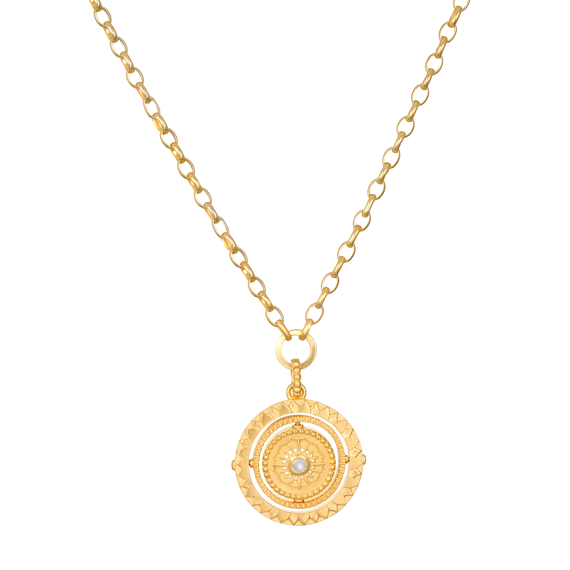 Satya Jewelry Kette Infinite Devotion White Topaz Spinner Mandala, vergoldet