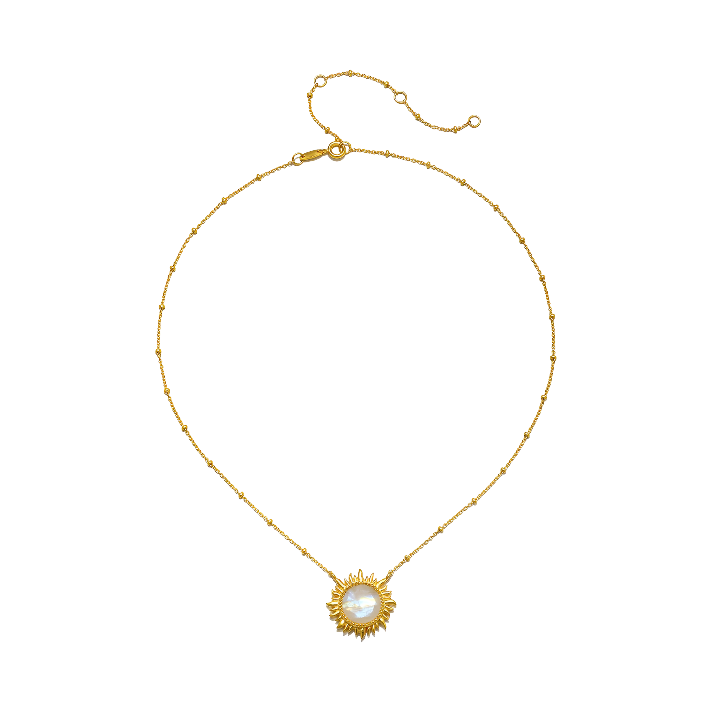 Satya Jewelry Kette Dawn of Hope Moonstone Sun, vergoldet