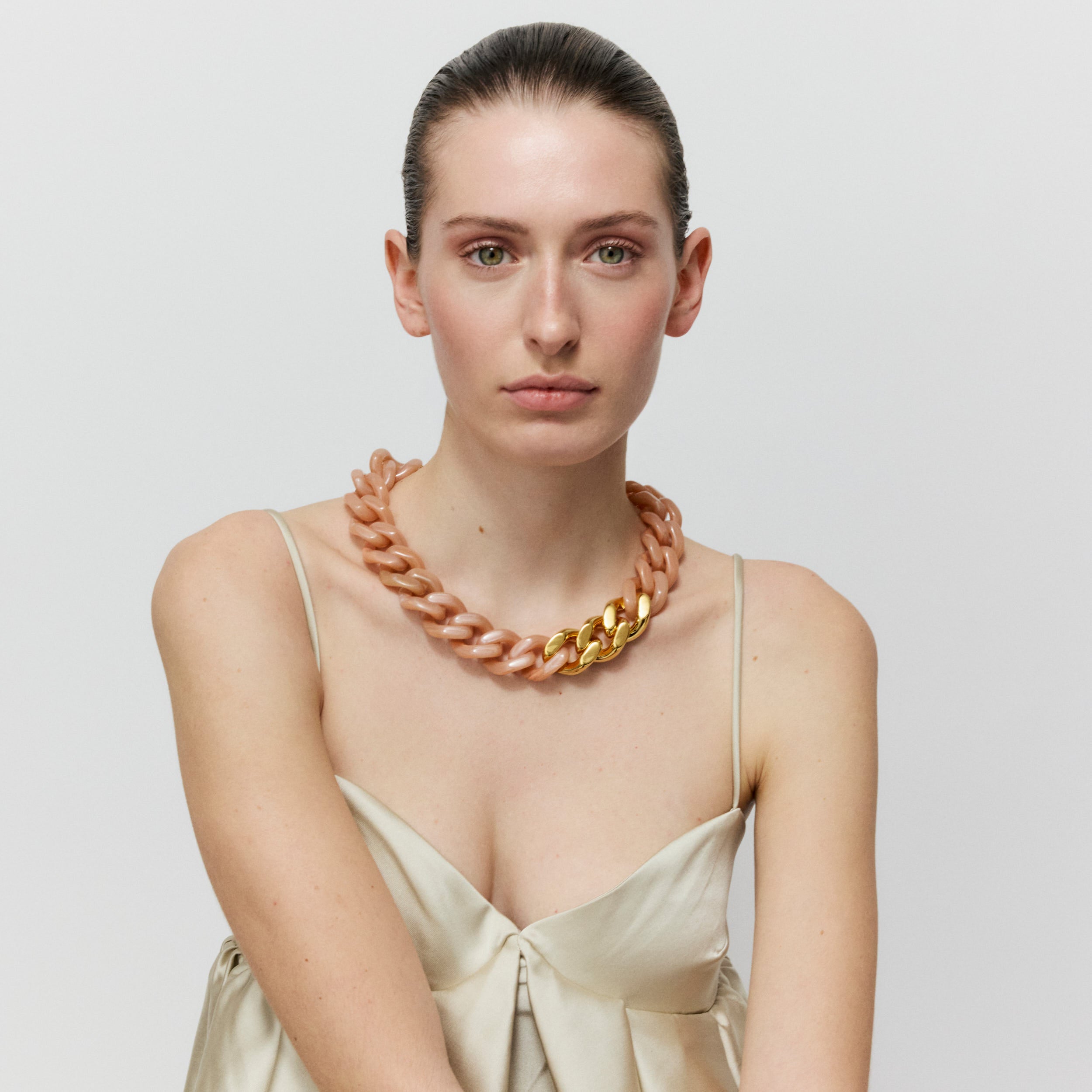 Vanessa Baroni Kette Flat Chain with gold, blush marble, vergoldet