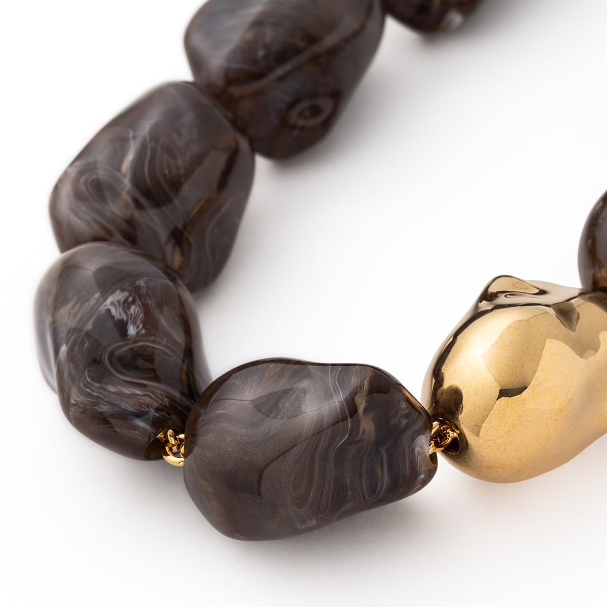 Vanessa Baroni Kette Big Organic Pearl with gold, dark brown marble, vergoldet