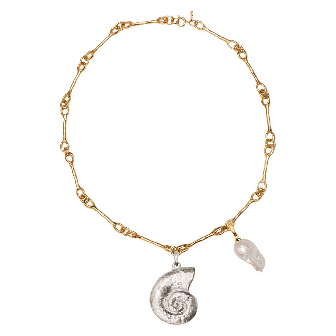 Alhaja Kette Antlantis with Caracola and Pearl Nautilus, vergoldet