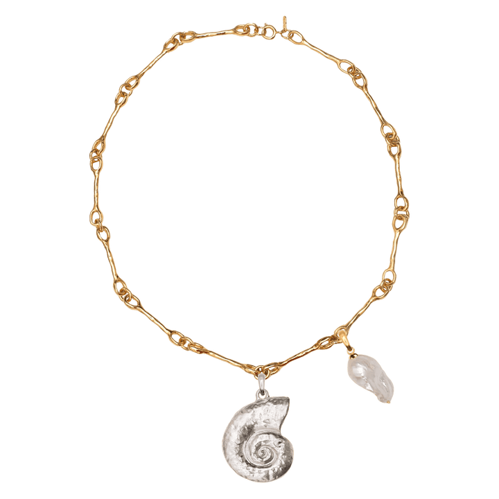 Alhaja Kette Antlantis with Caracola and Pearl Nautilus, vergoldet
