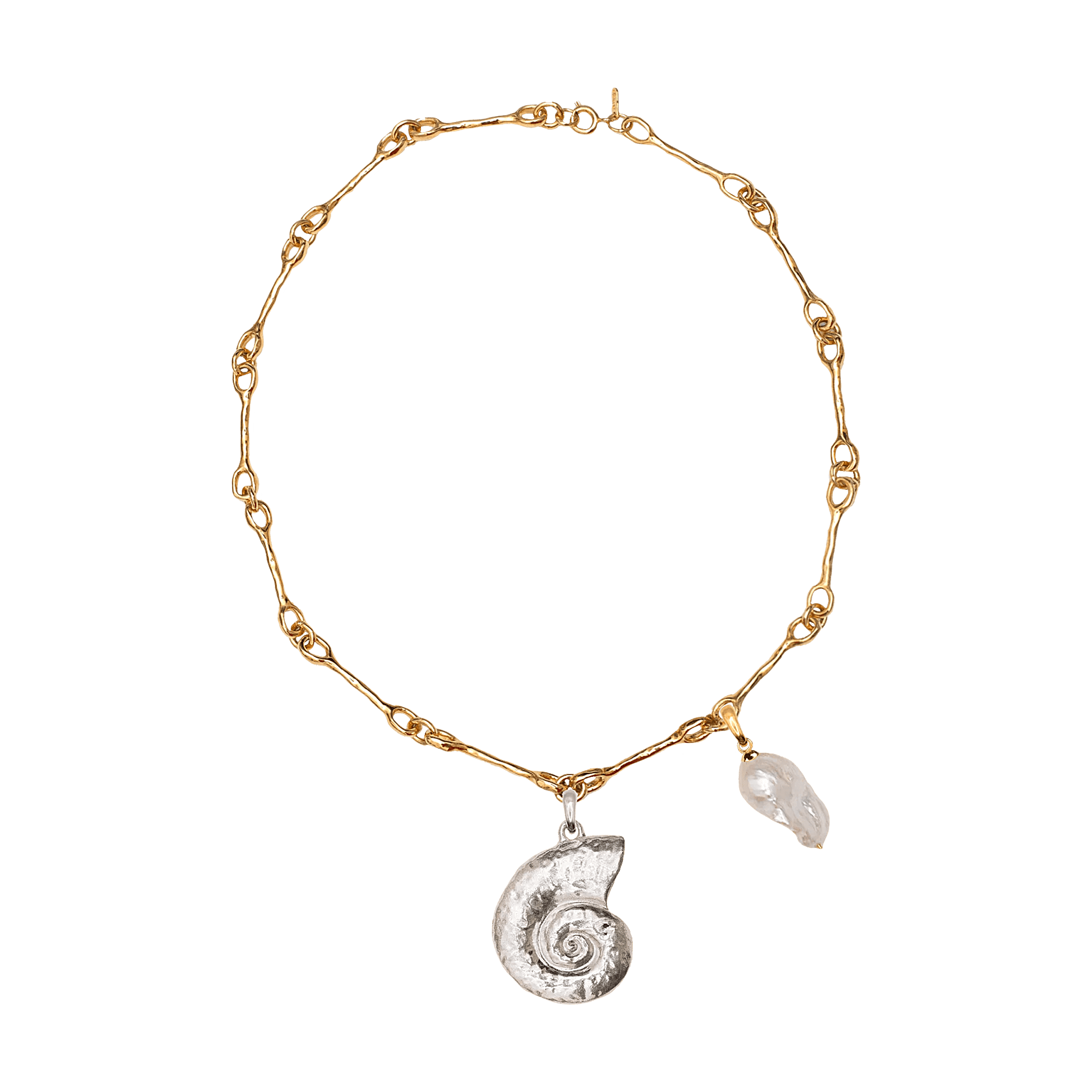 Alhaja Kette Antlantis with Caracola and Pearl Nautilus, vergoldet