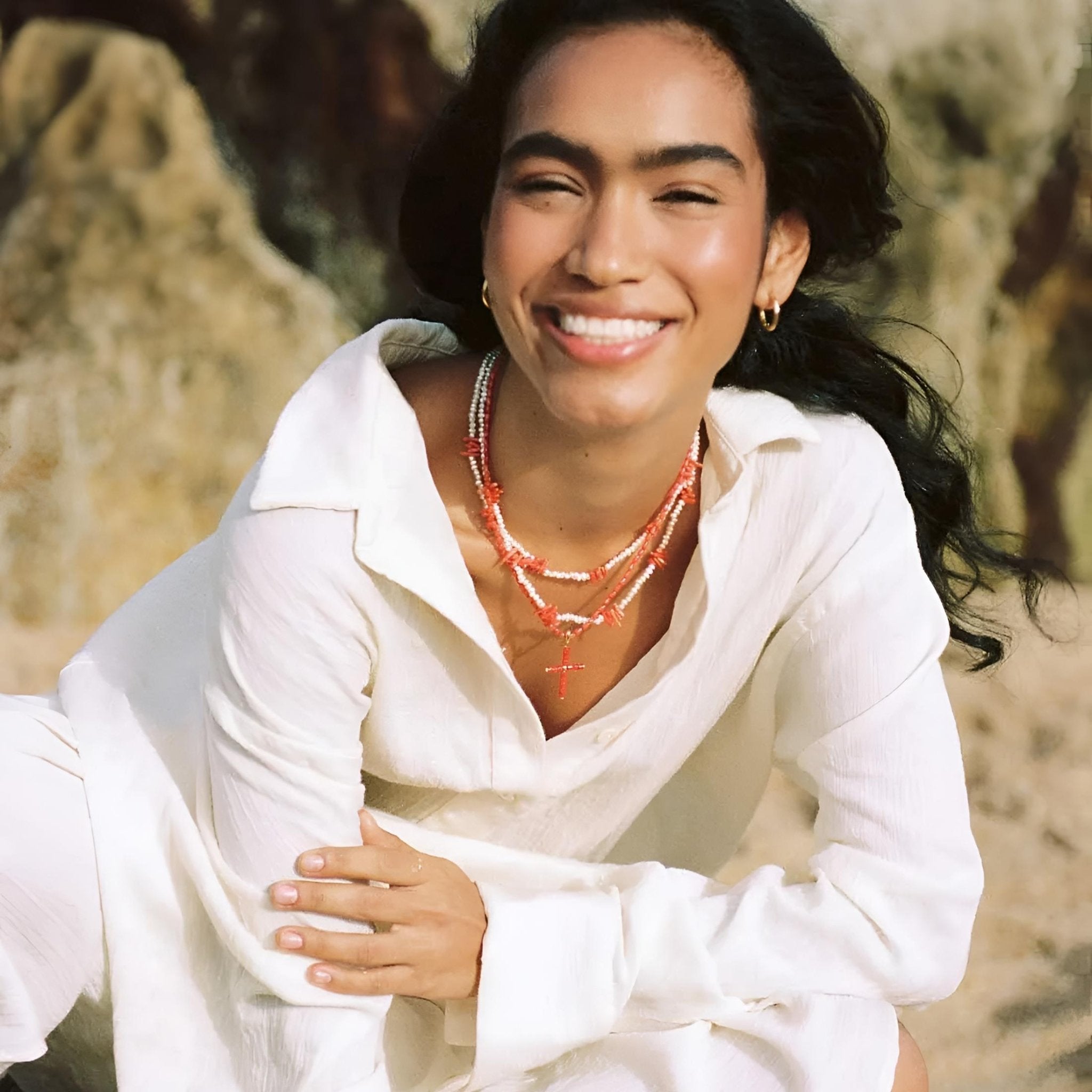 Alhaja Kette Cruz Coral Choker, vergoldet