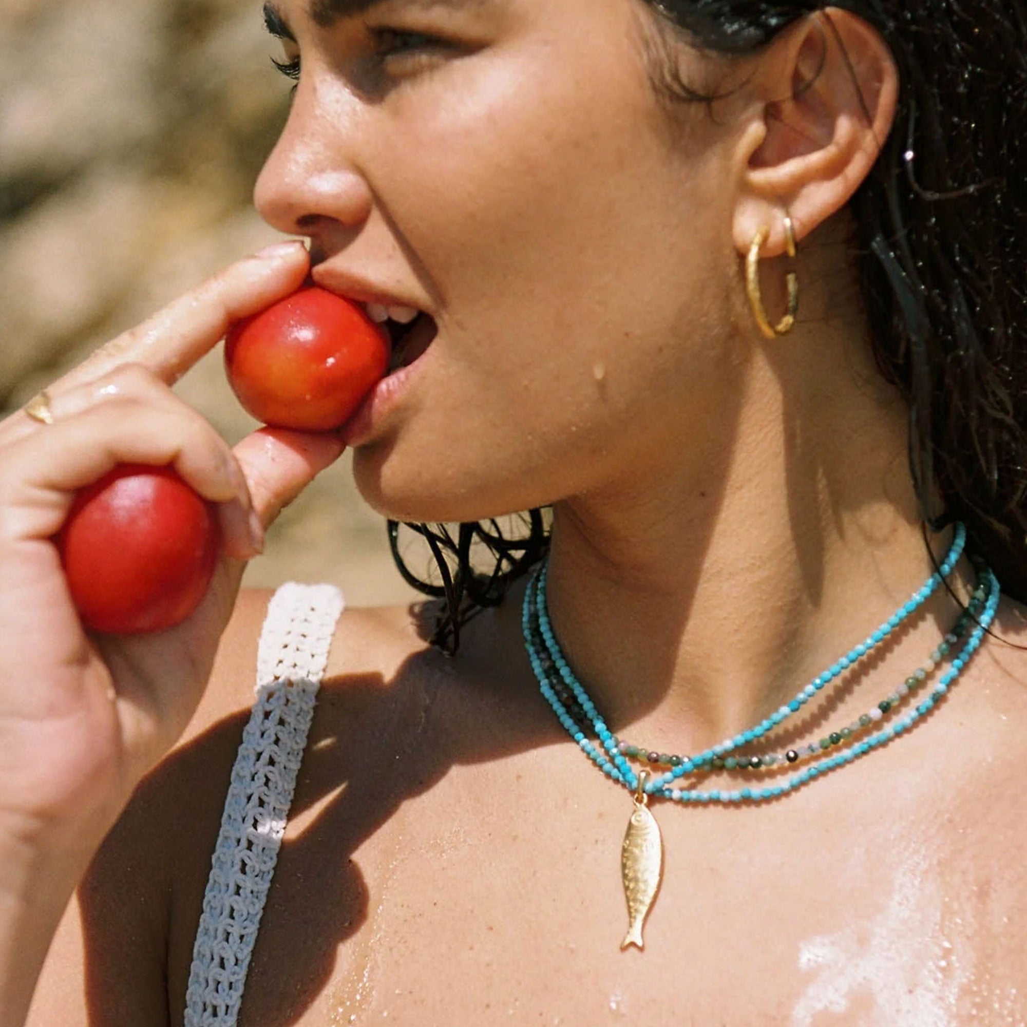 Alhaja Kette Sardina Turquoise, vergoldet