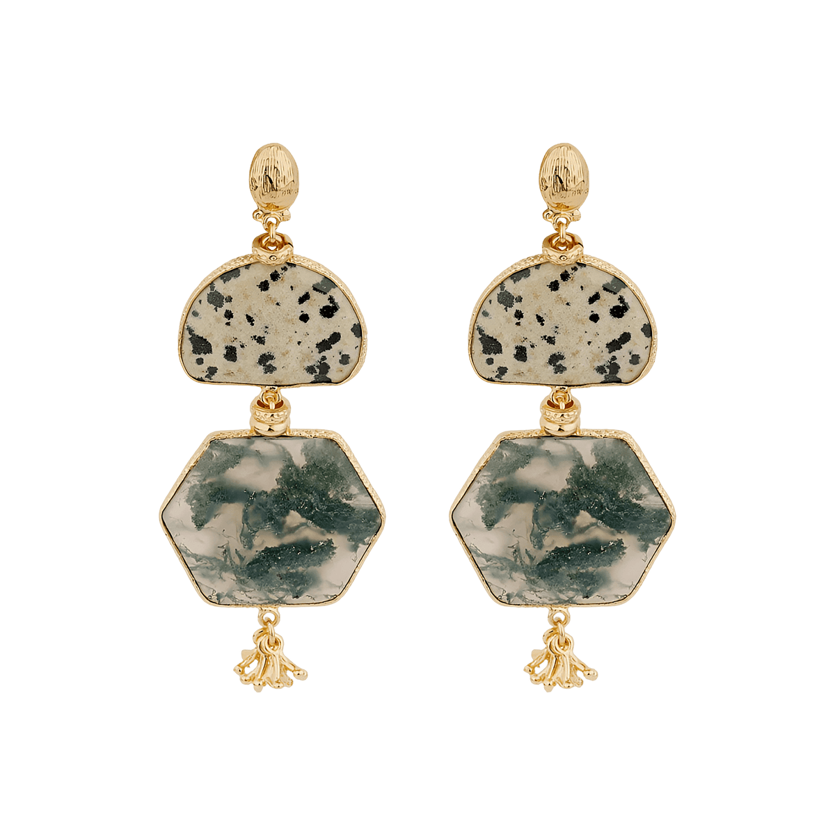 Gas Bijoux Ohrringe Silenza, Dalmatian Jasper & Green Agate, vergoldet