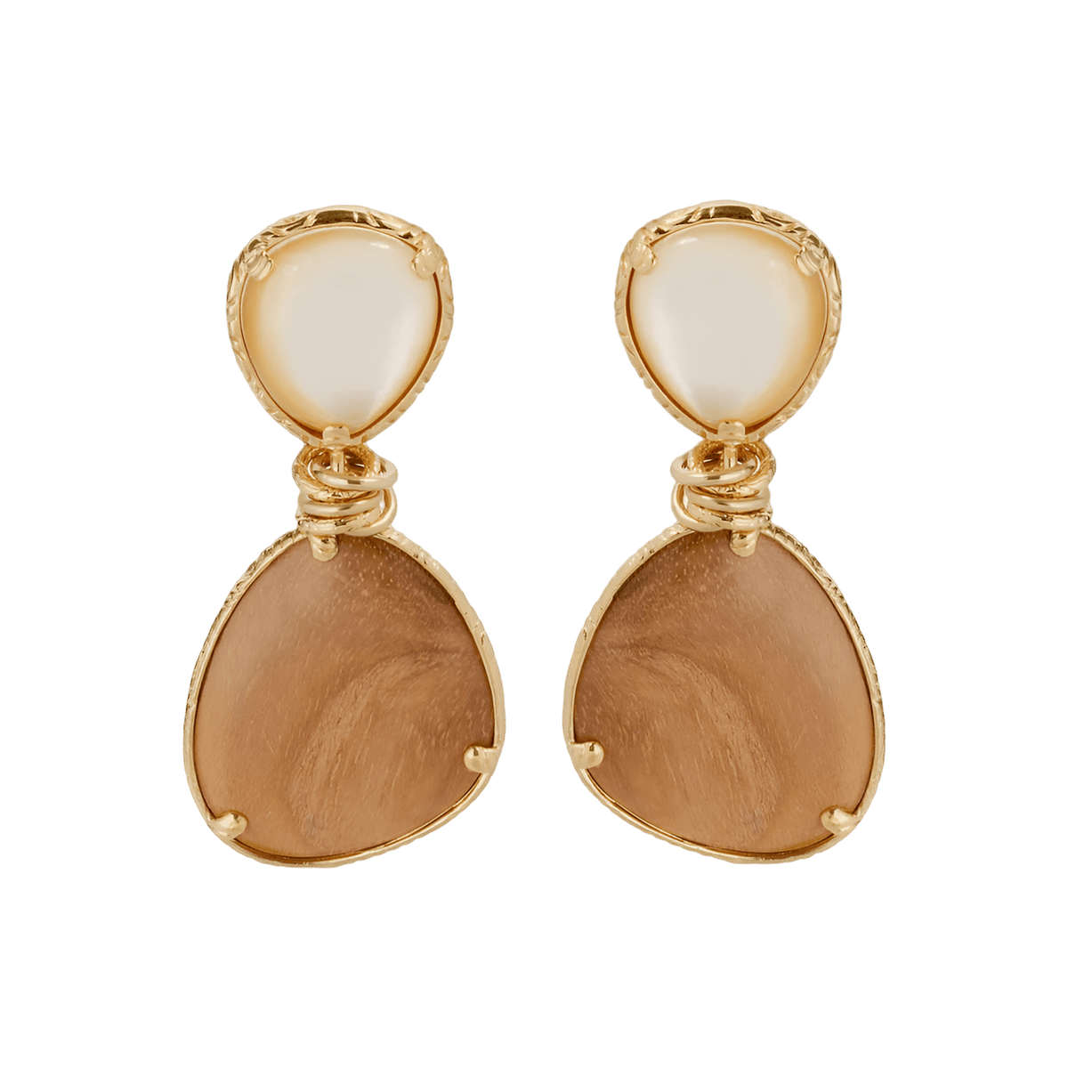 Gas Bijoux Ohrringe Silia, Wood & White Mother-of-Pearl, vergoldet