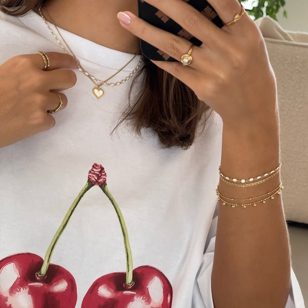 Jeberg Jewellery Armband Lily White Enamel, vergoldet