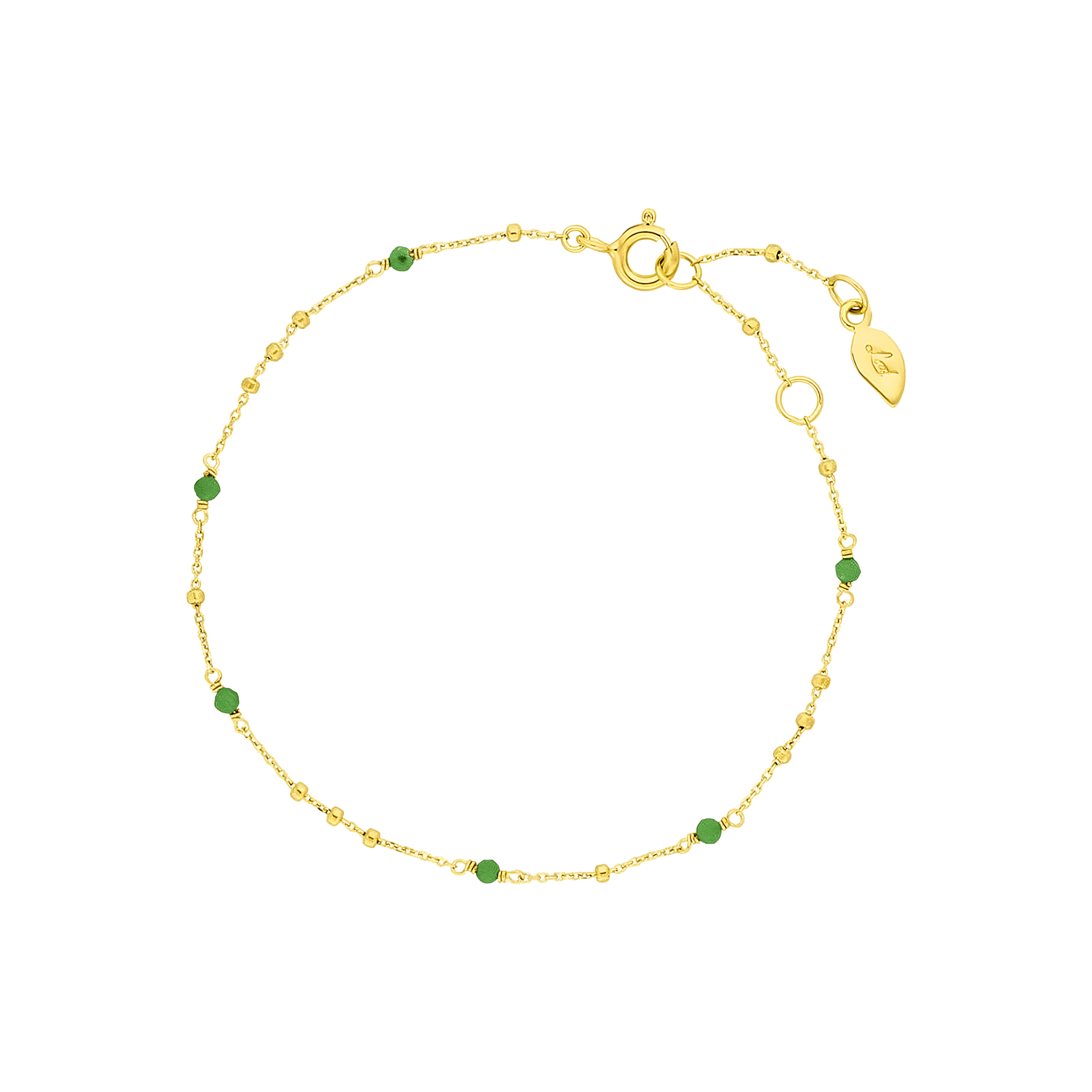 Leaf Armband Flying Gems, grüner Achat, vergoldet