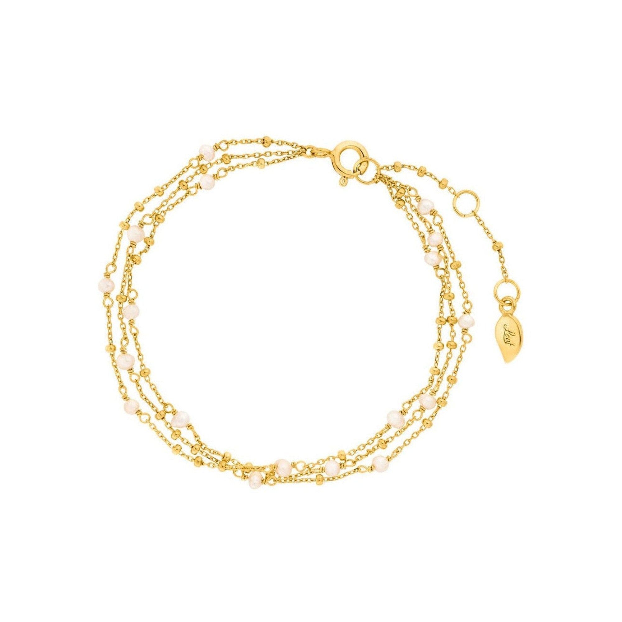 Leaf Armband Flying Pearls, 3 reihig, vergoldet