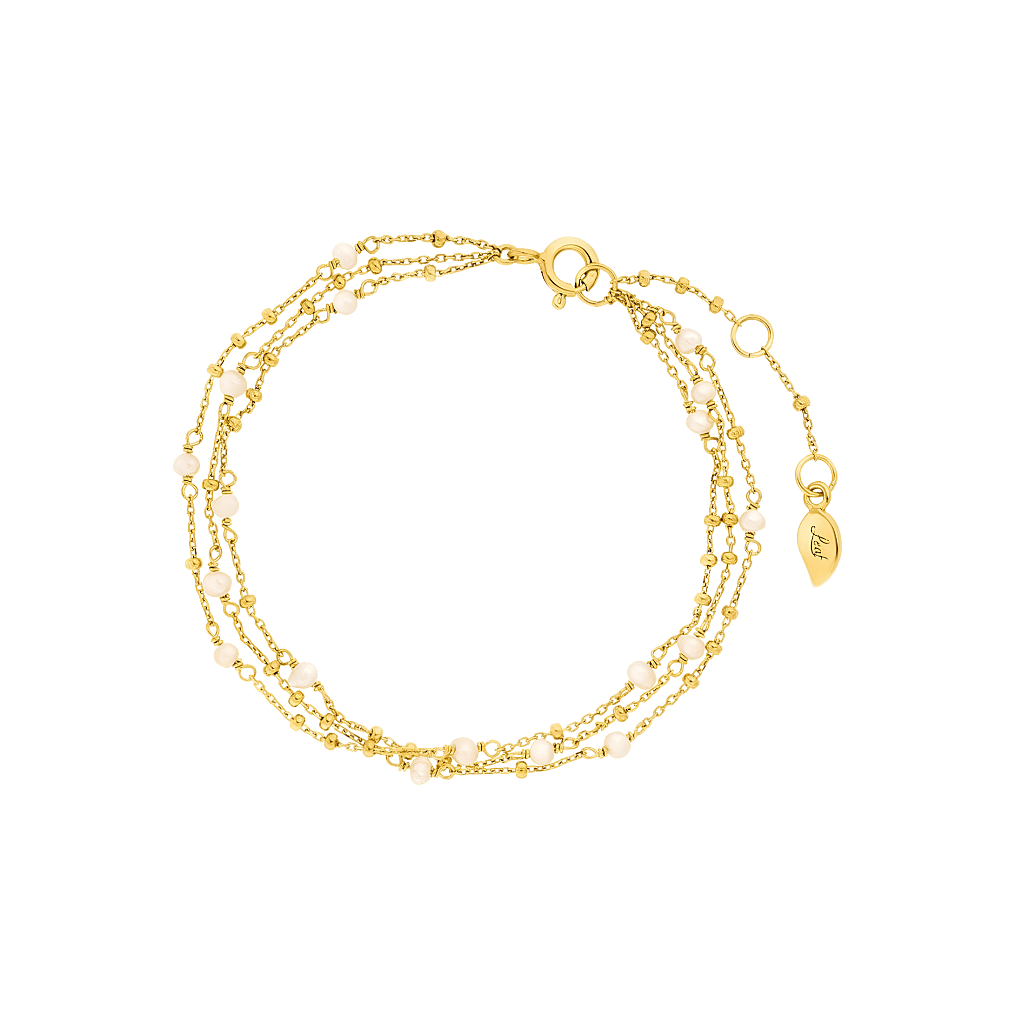 Leaf Armband Flying Pearls, 3 reihig, vergoldet