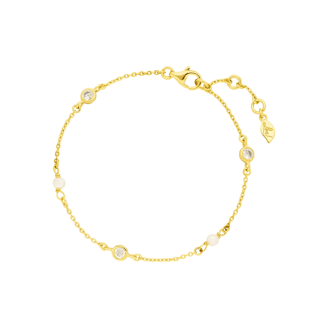 Leaf Armband Pure, Perle, vergoldet