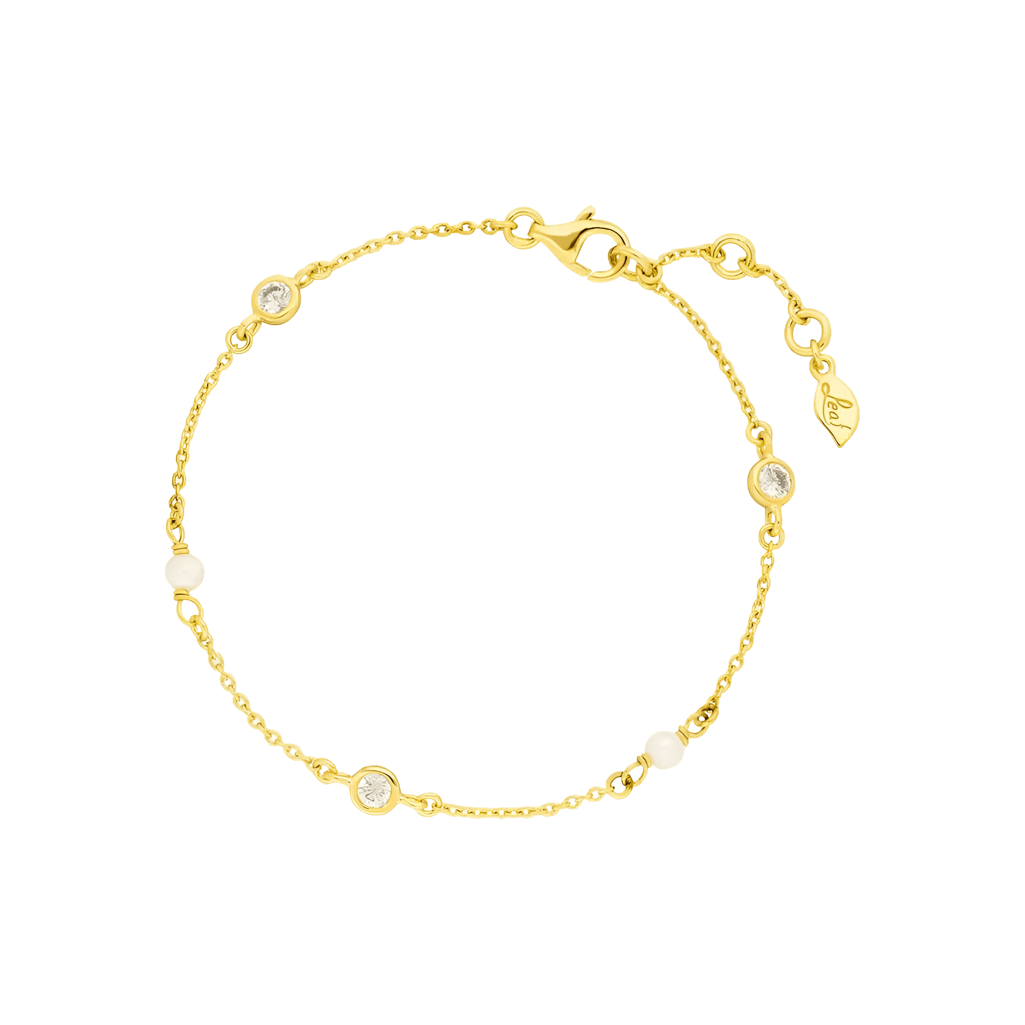 Leaf Armband Pure, Perle, vergoldet
