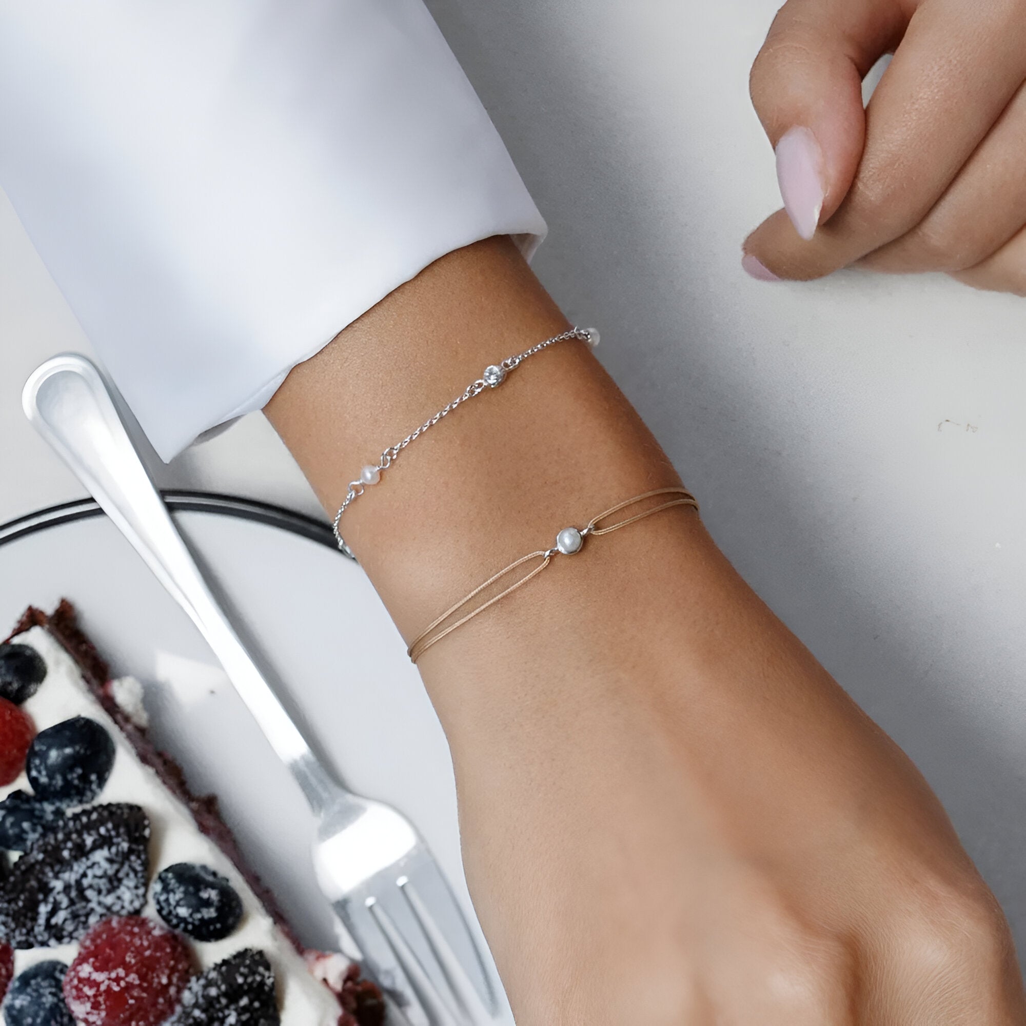 Leaf Armband Pure, Perle, vergoldet