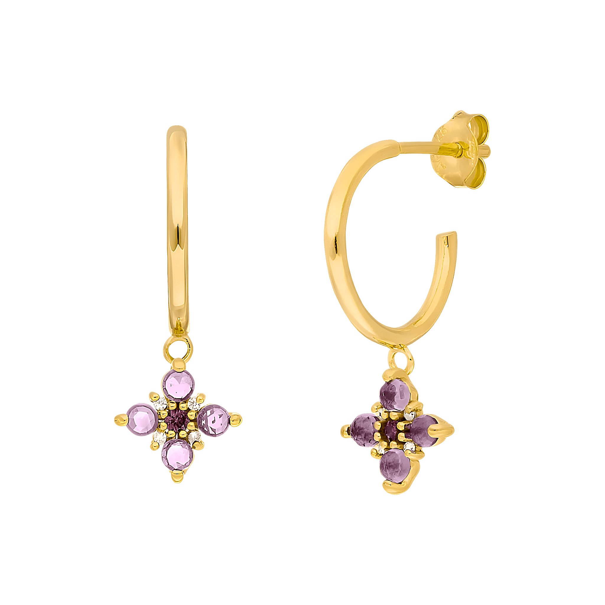 Leaf Creolen Bloom, Amethyst/Rhodolith, vergoldet