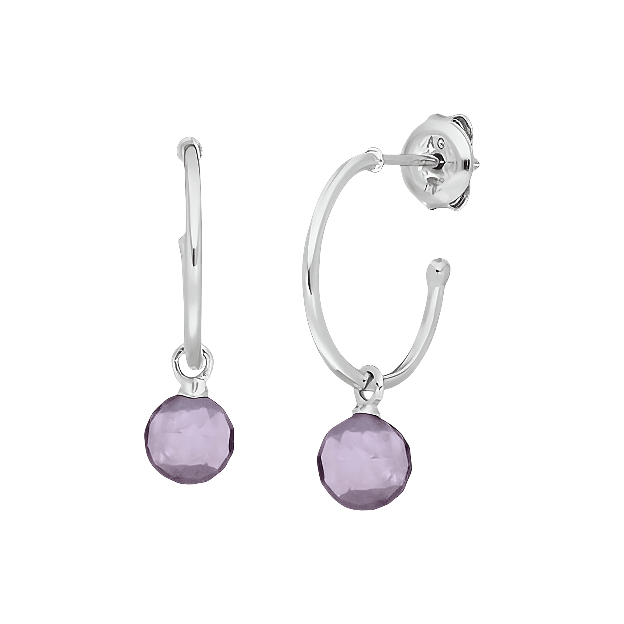 Leaf Creolen Flying Gem, Amethyst, Silber