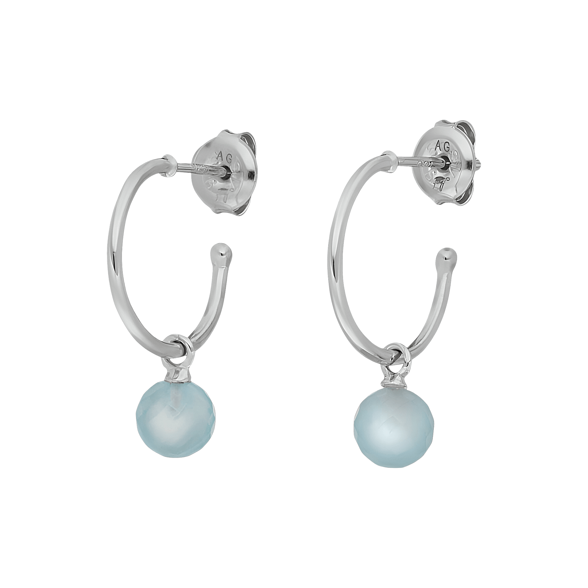 Leaf Creolen Flying Gem, Aqua Chalzedon, Silber rhodiniert