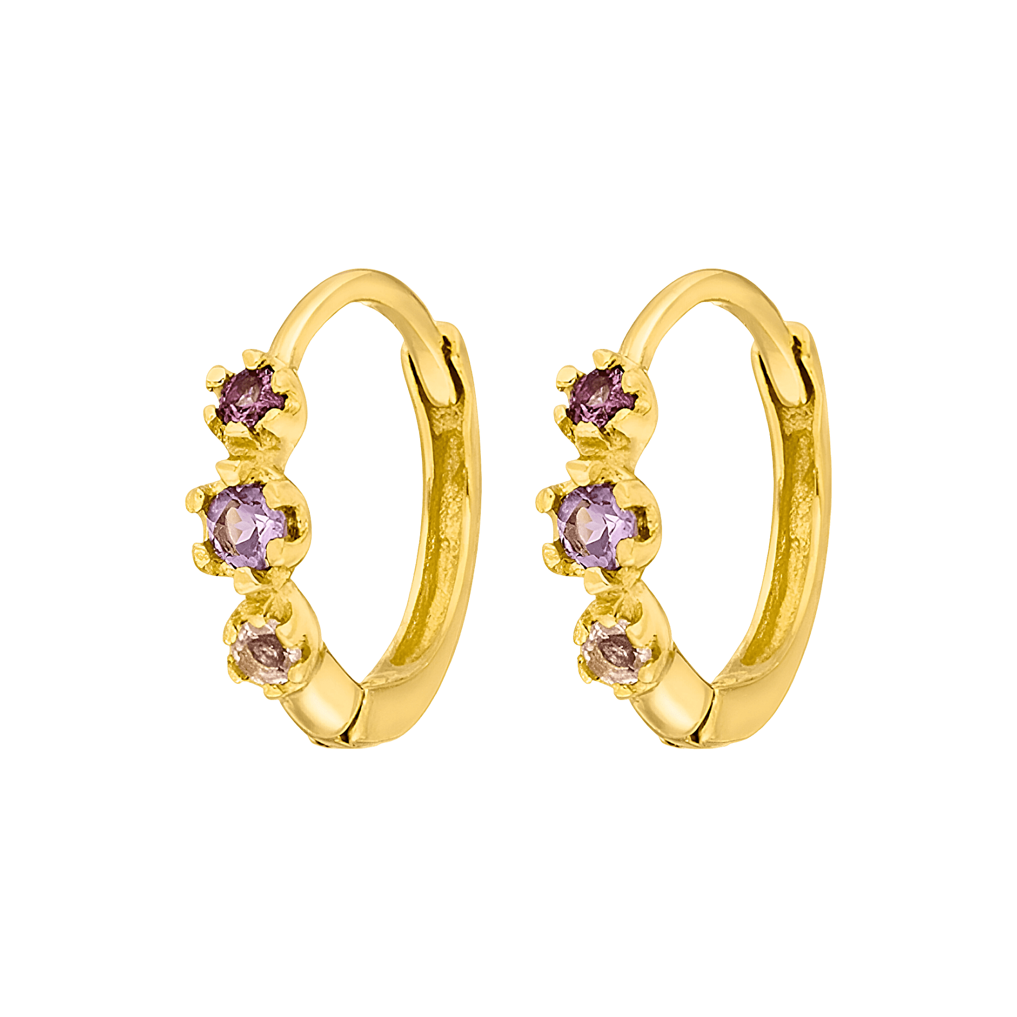 Leaf Creolen Three Gems, Amethyst, vergoldet