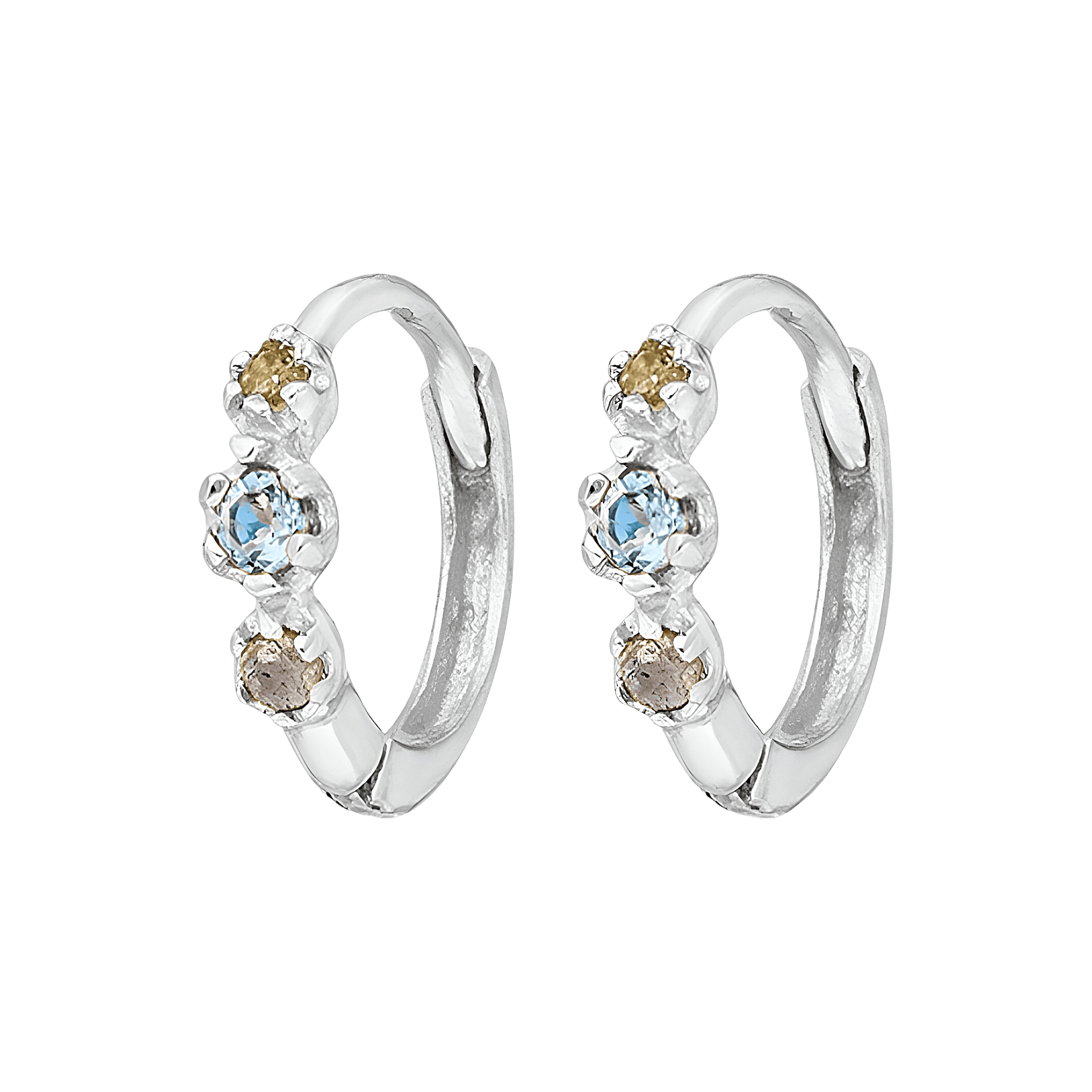 Leaf Creolen Three Gems, Blauer Topas, Silber