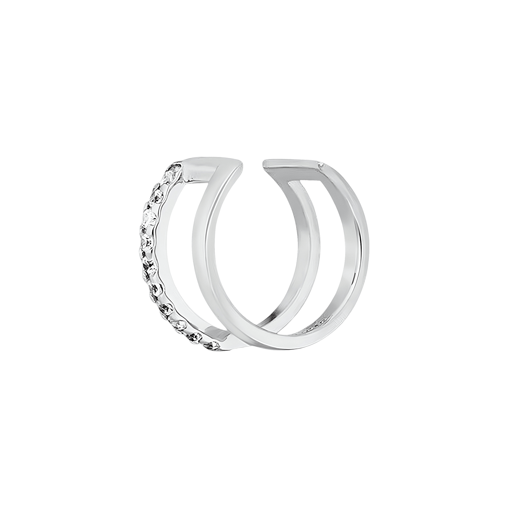Leaf Earcuff Double Line Zirkonia, Silber