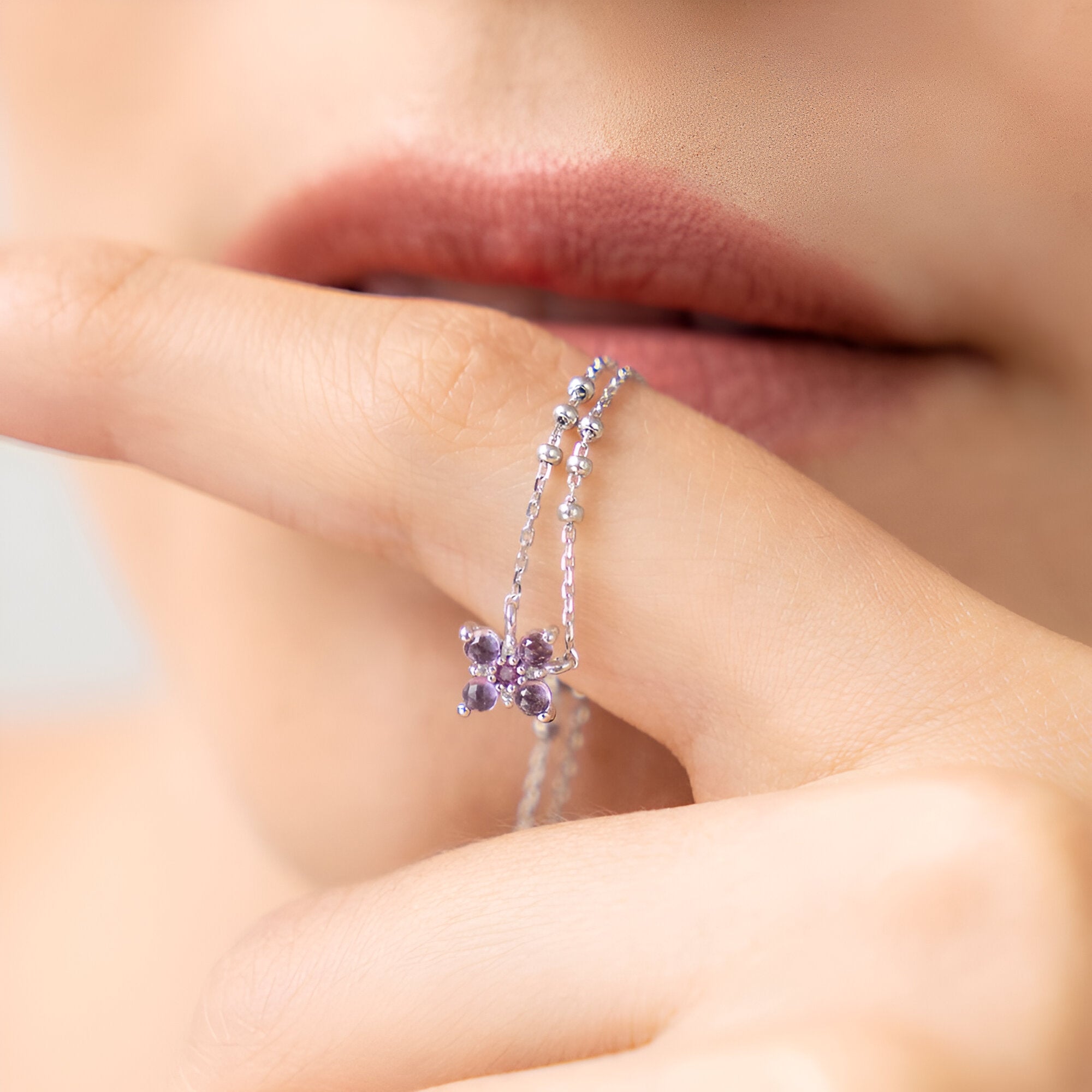 Leaf Kette Bloom, Amethyst/Rhodolith, Silber