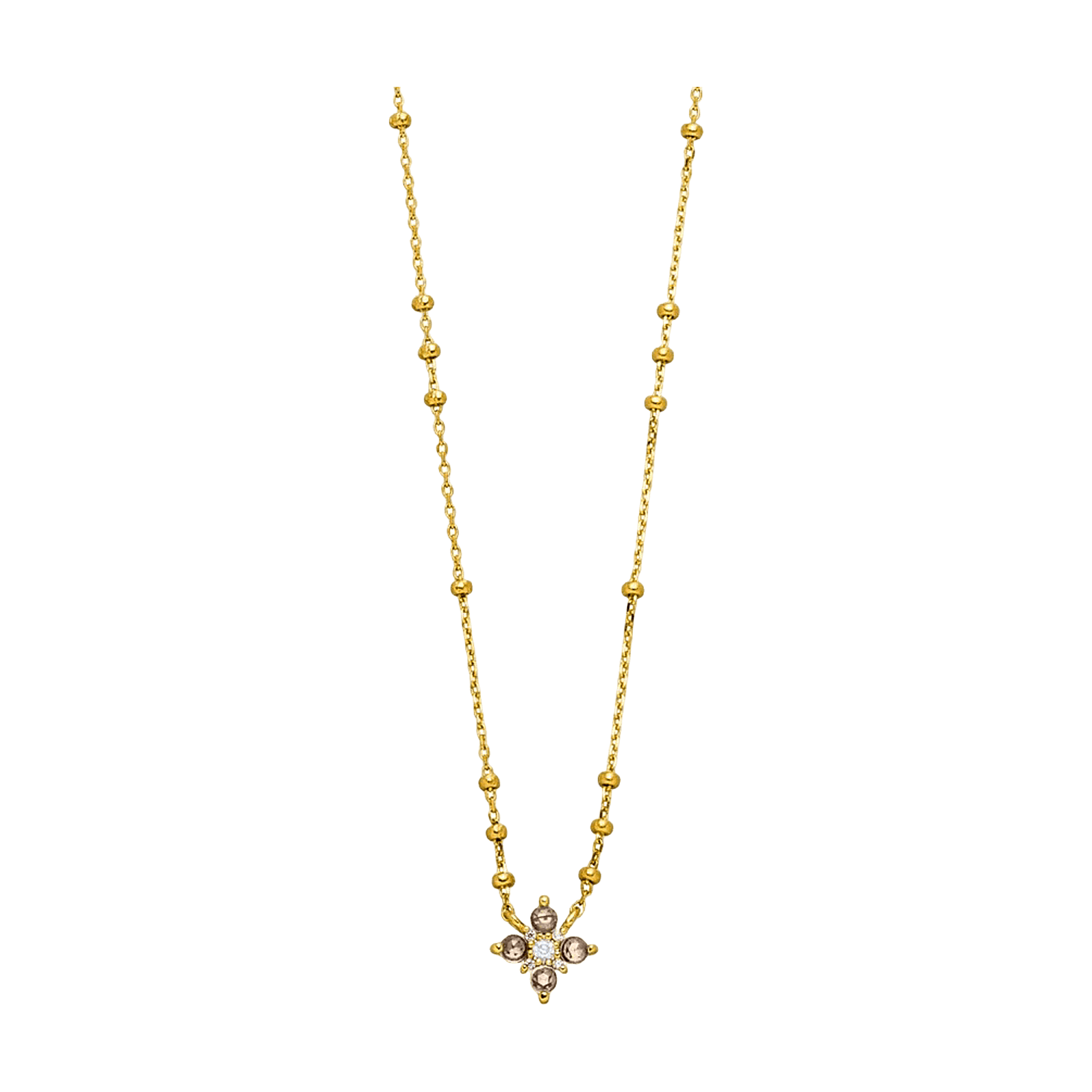 Leaf Kette Bloom, Rauchquarz/Mondstein, vergoldet