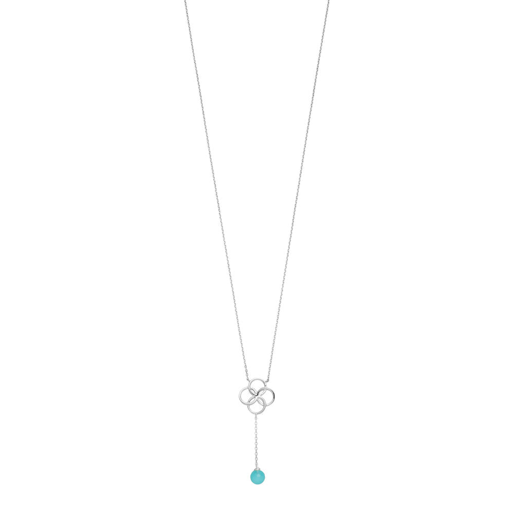 Leaf Kette Clover Charm, Aqua Chalzedon, Silber