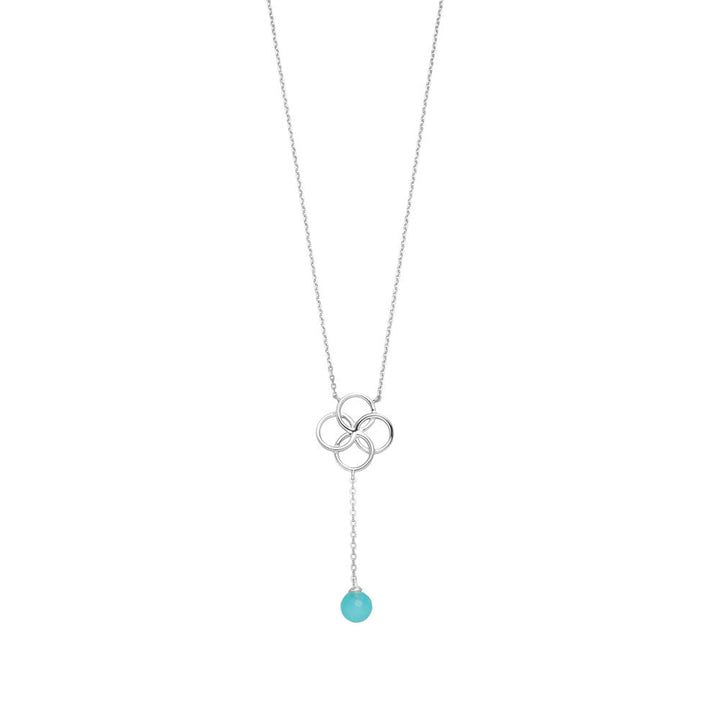 Leaf Kette Clover Charm, Aqua Chalzedon, Silber
