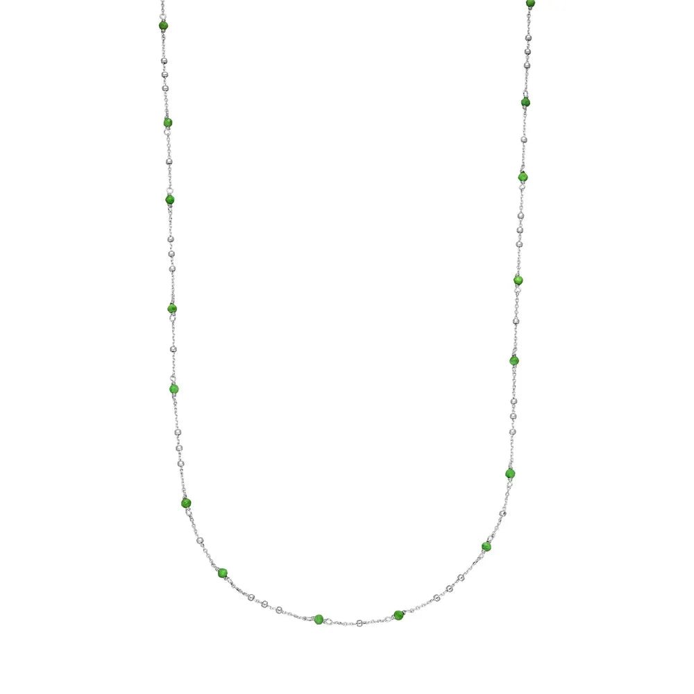Leaf Kette Flying Gems, grüner Achat, lang, Silber
