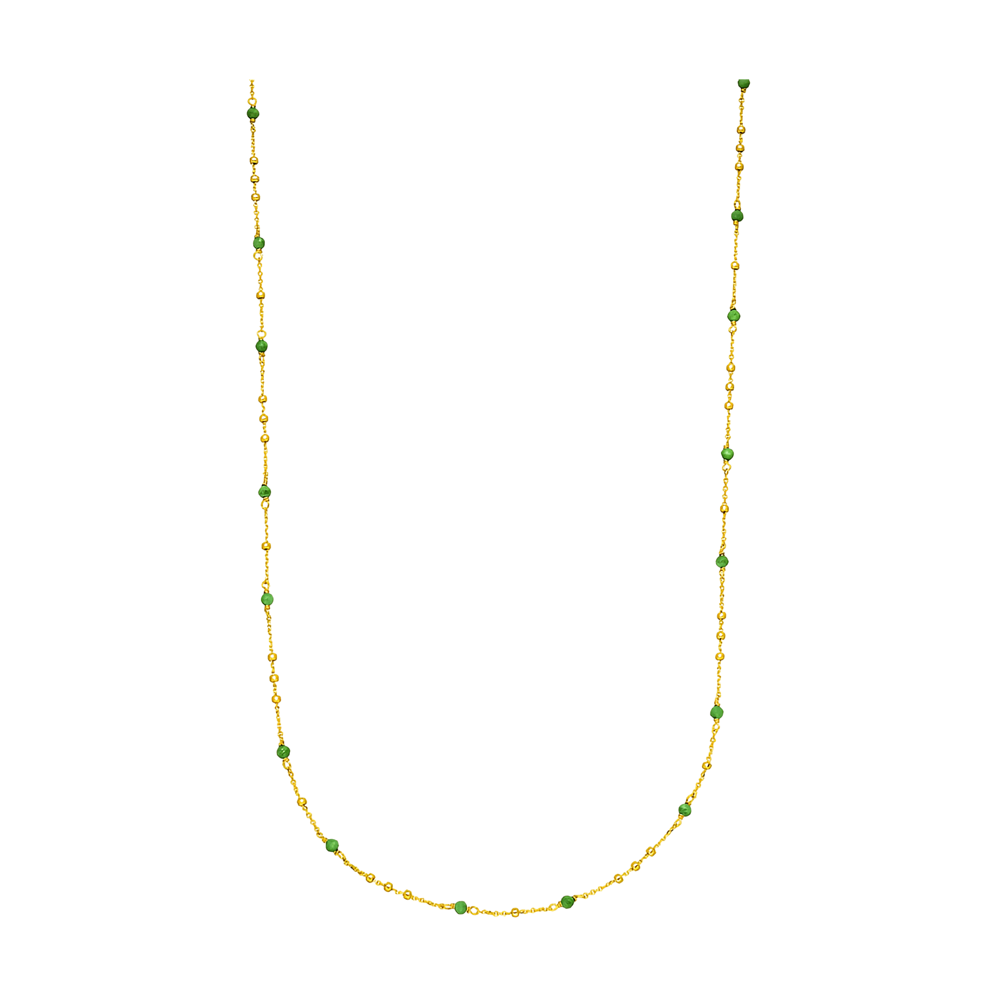 Leaf Kette Flying Gems, grüner Achat, lang, vergoldet