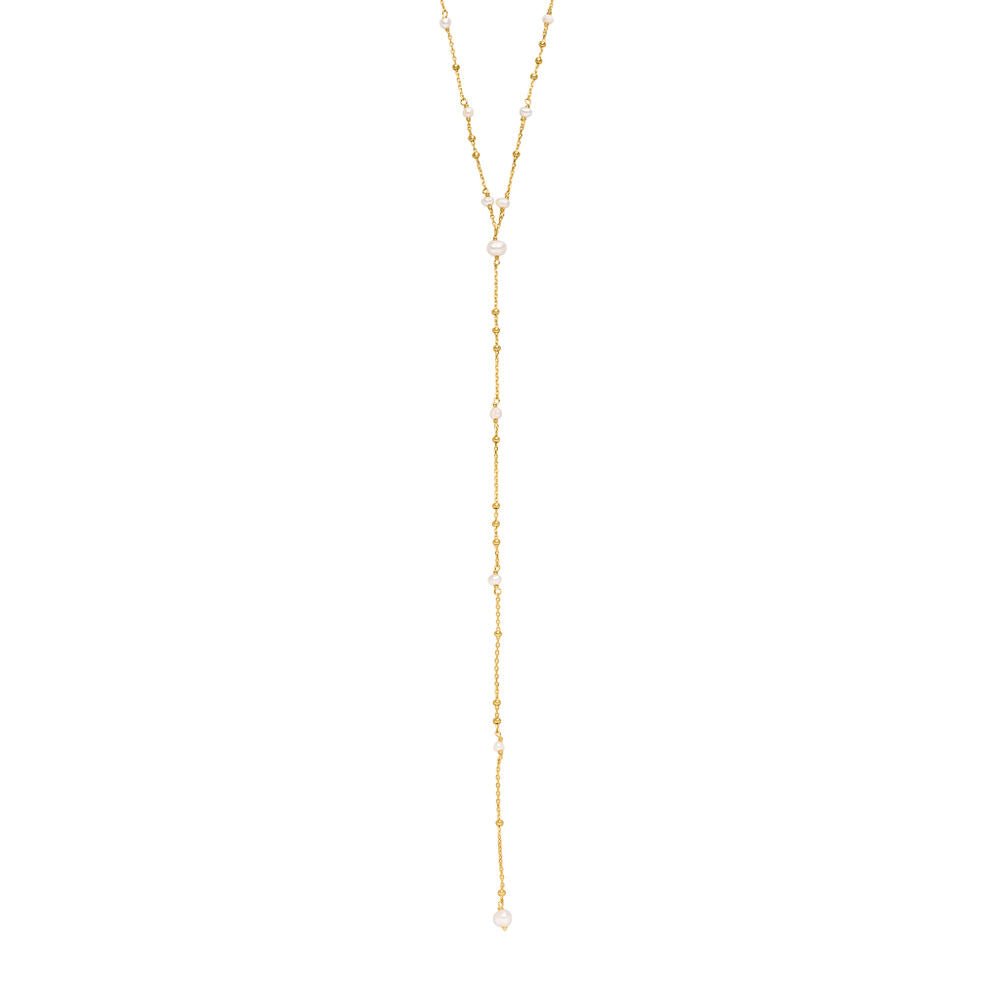 Leaf Kette Y-Flying Pearls, vergoldet