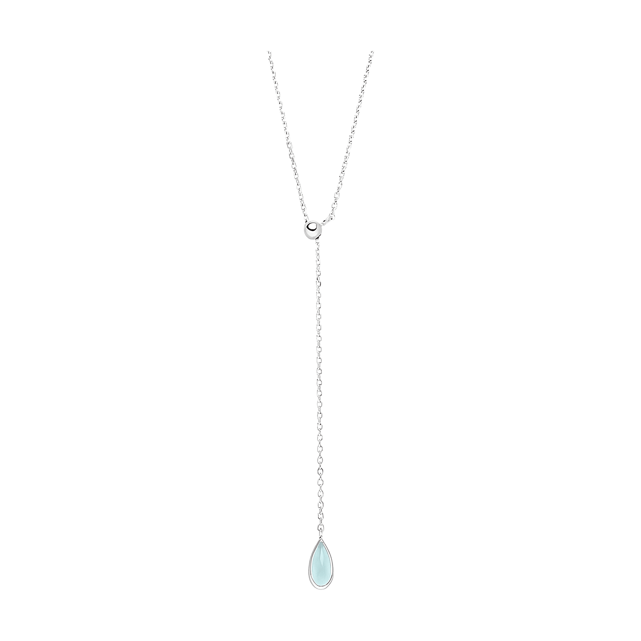 Leaf Kette Y - Gem Drop, Aqua Chalzedon, Silber