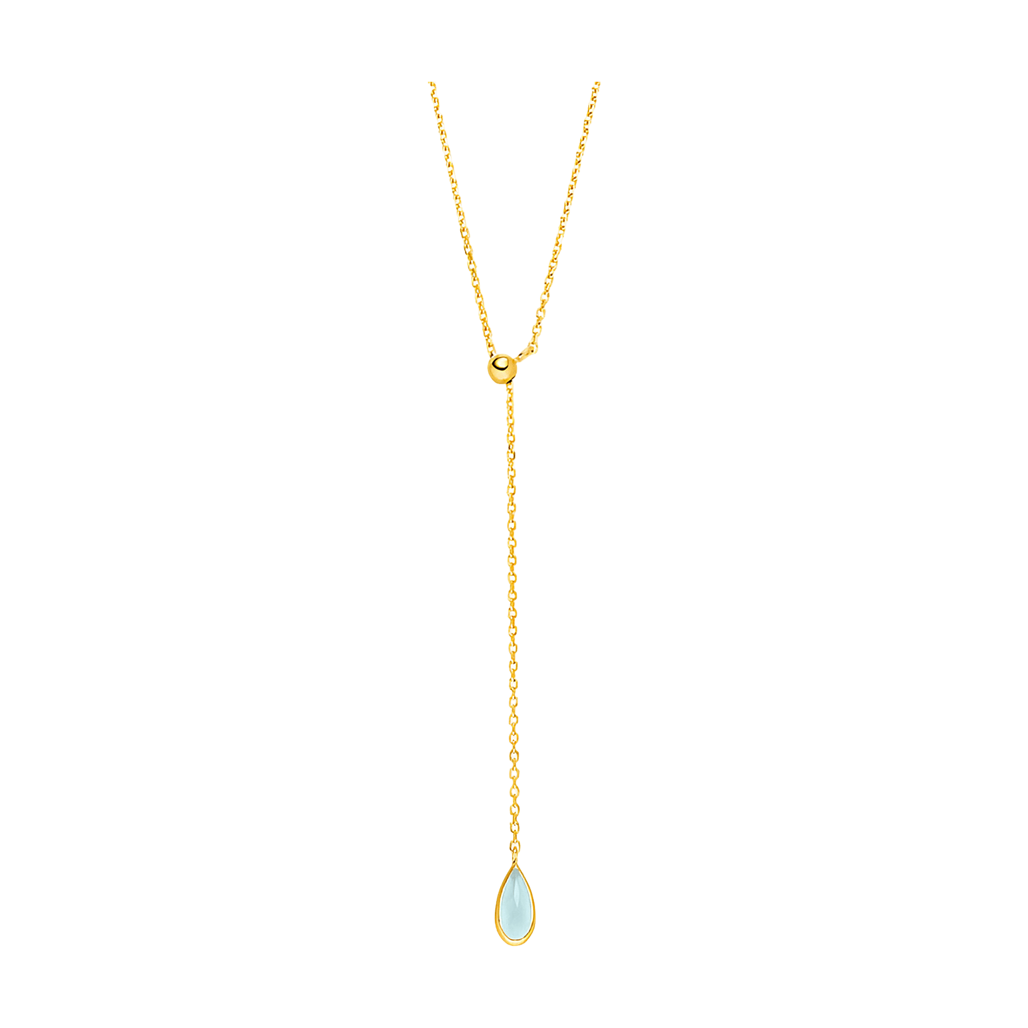 Leaf Kette Y - Gem Drop, Aqua Chalzedon, vergoldet