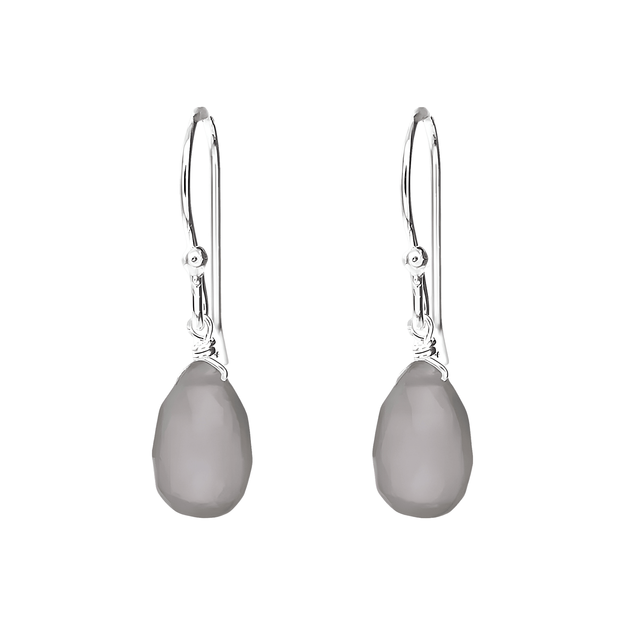 Leaf Ohrringe Tropfen grauer Achat, Silber