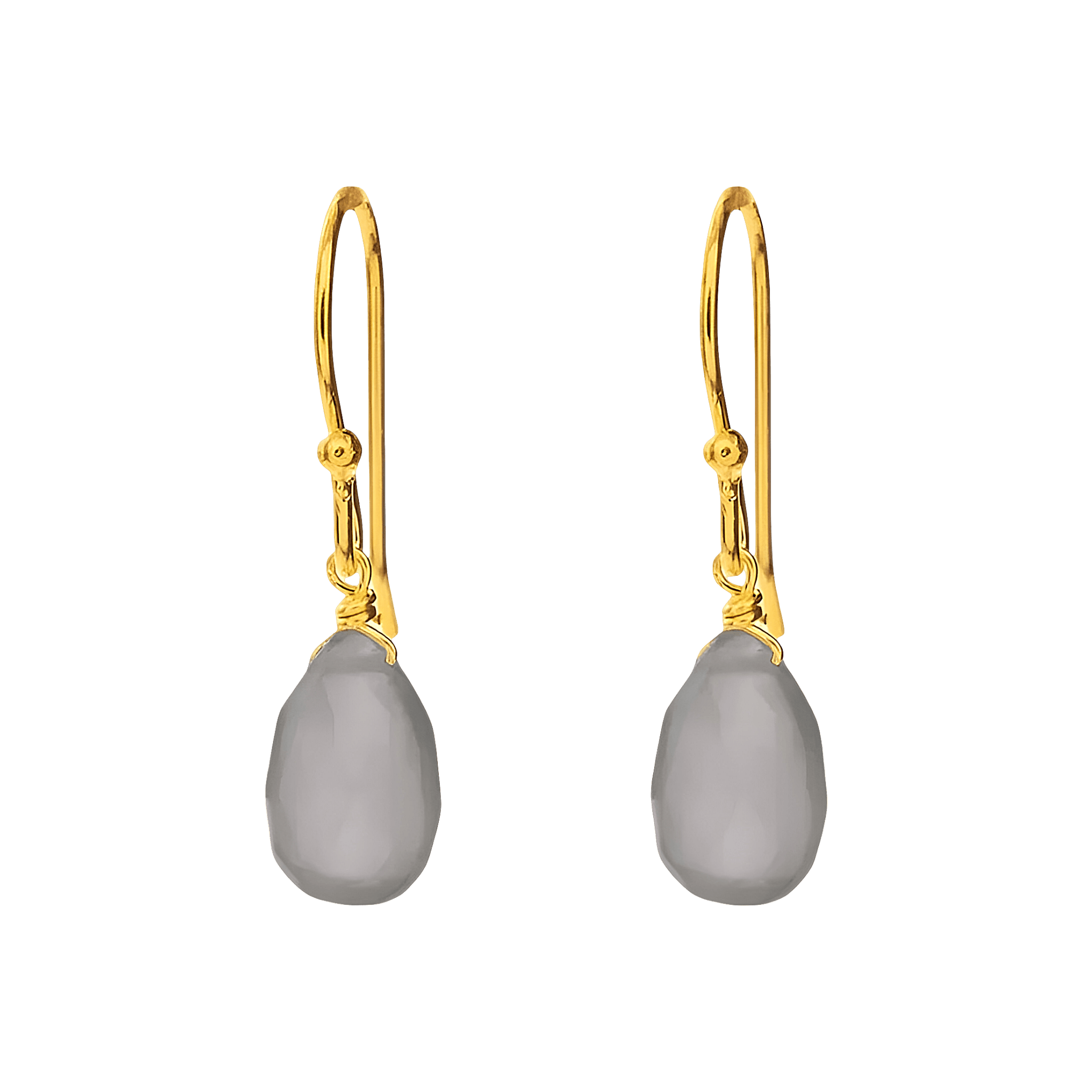 Leaf Ohrringe Tropfen grauer Achat, vergoldet