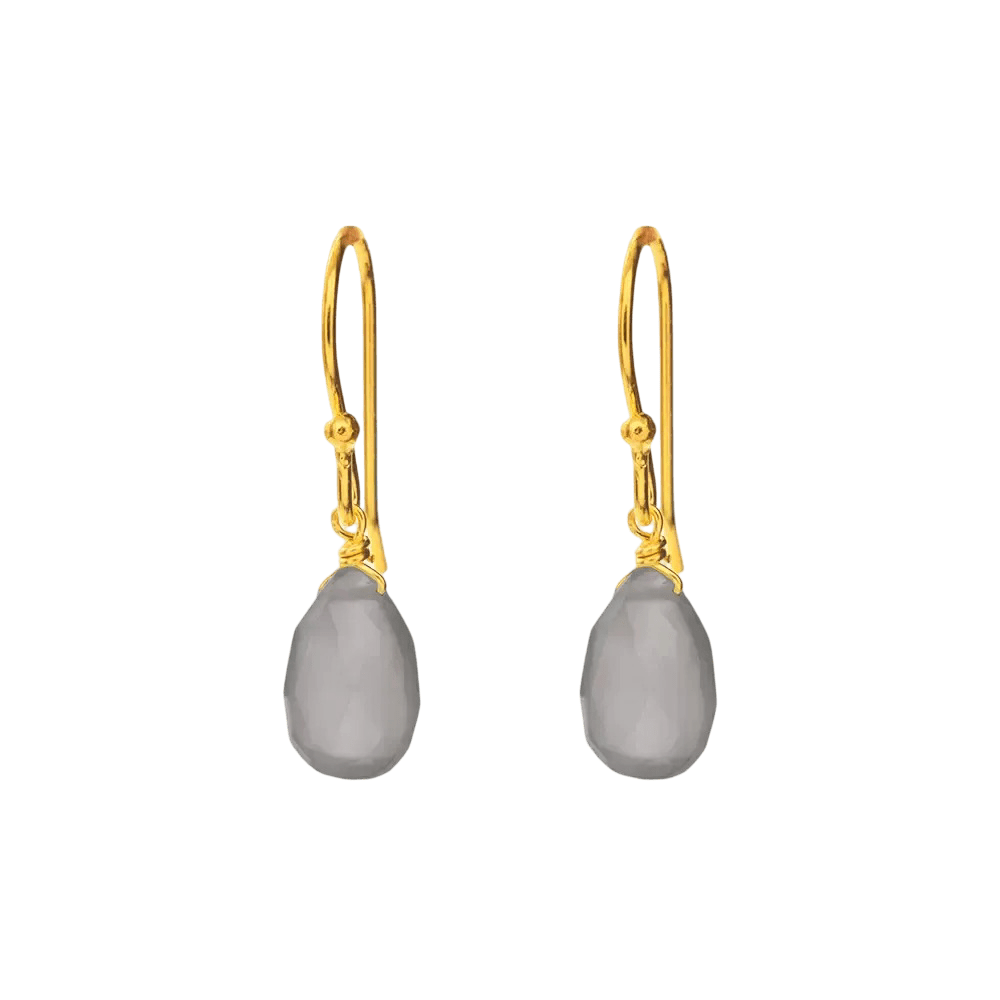 Leaf Ohrringe Tropfen grauer Achat, vergoldet