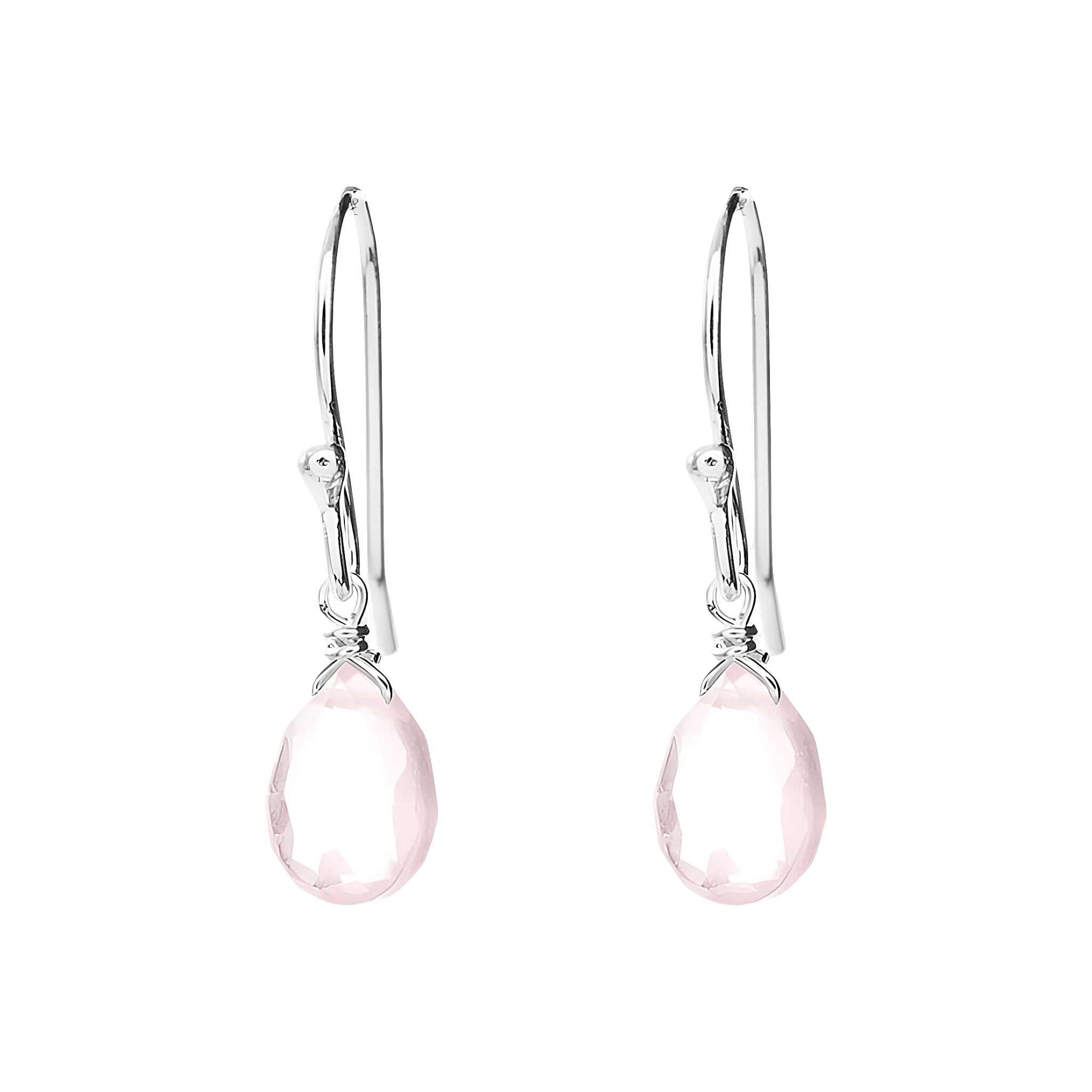 Leaf Ohrringe Tropfen Rosenquarz, Silber