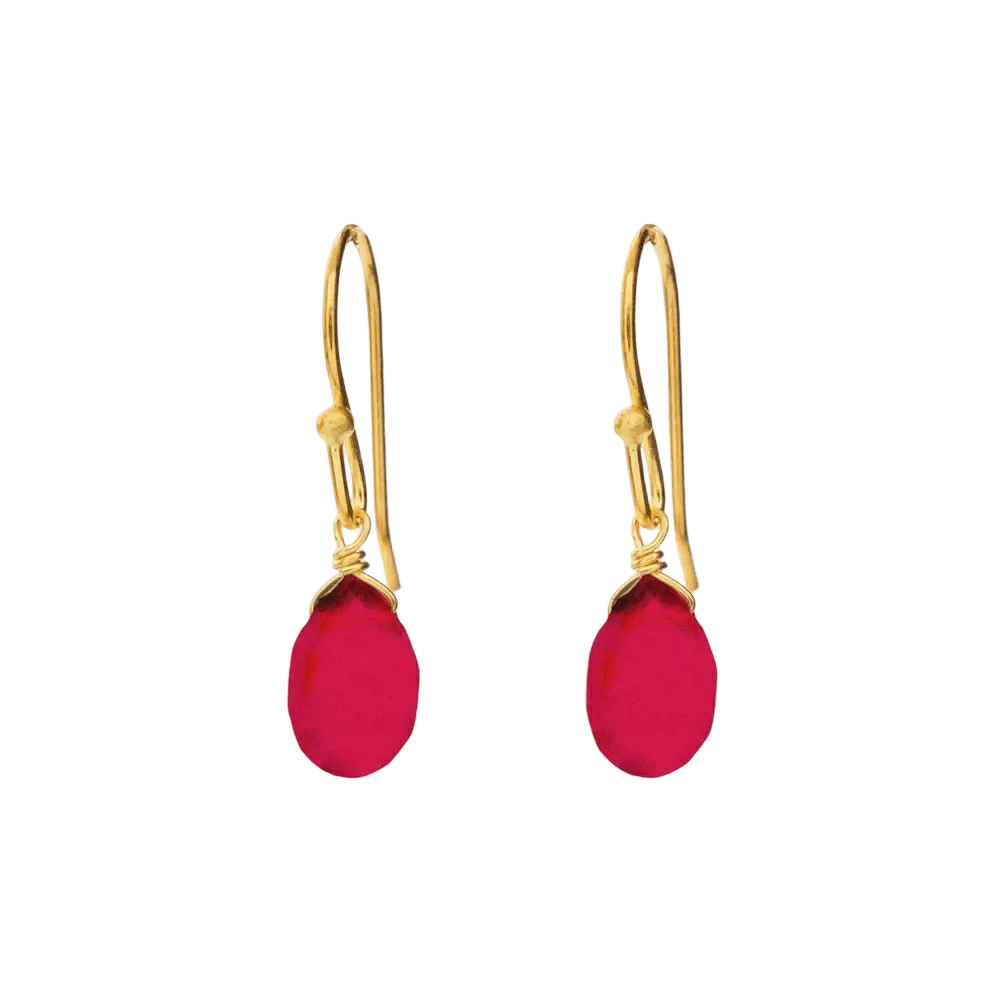 Leaf Ohrringe Tropfen Rubin, vergoldet