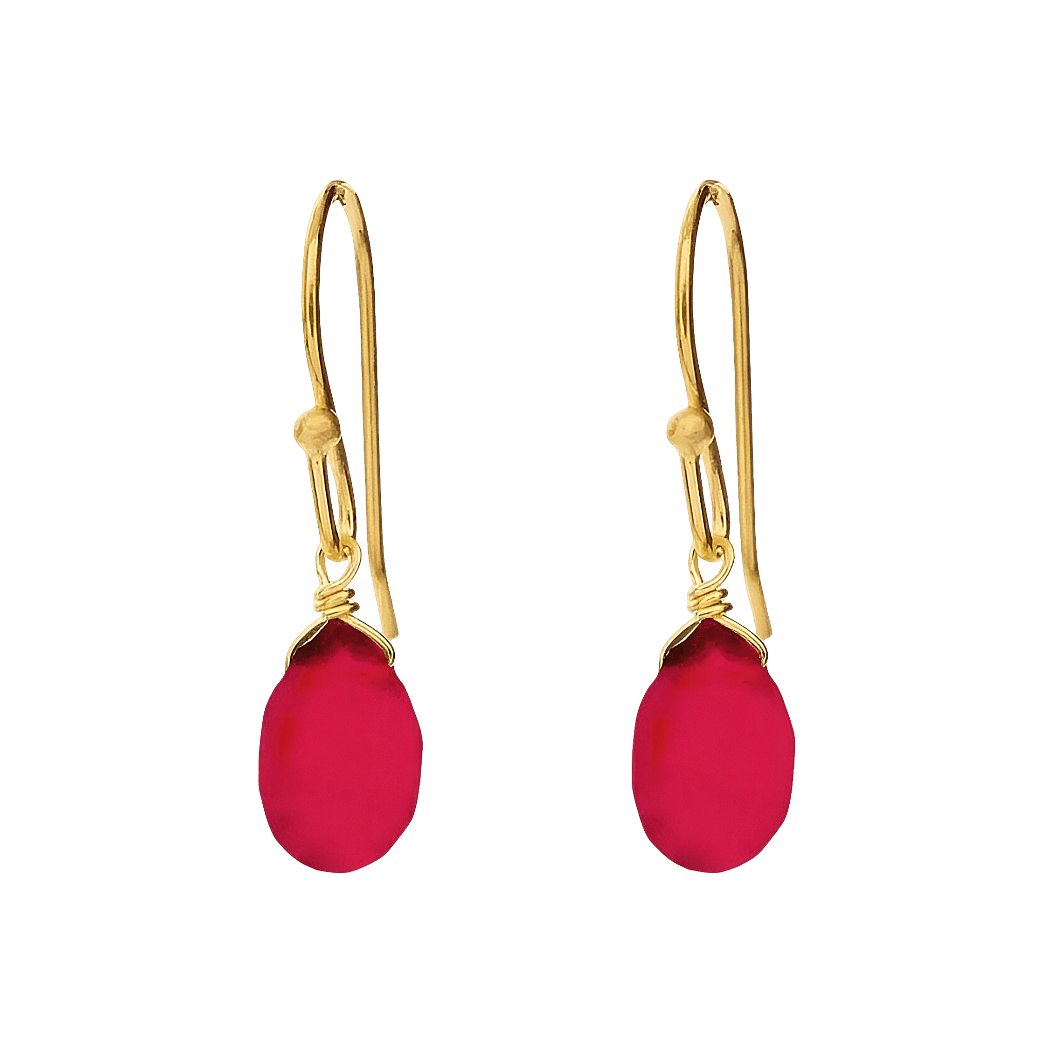 Leaf Ohrringe Tropfen Rubin, vergoldet