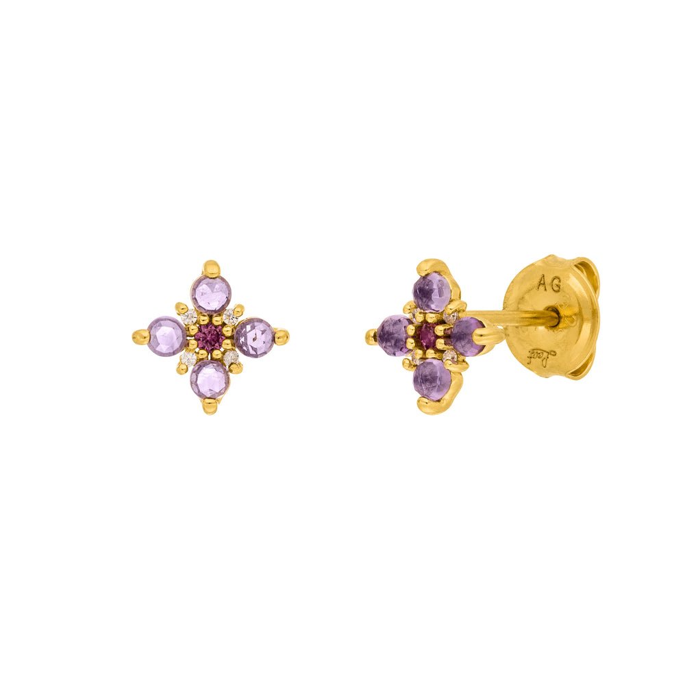 Leaf Ohrstecker Bloom, Amethyst/Rhodolith, vergoldet