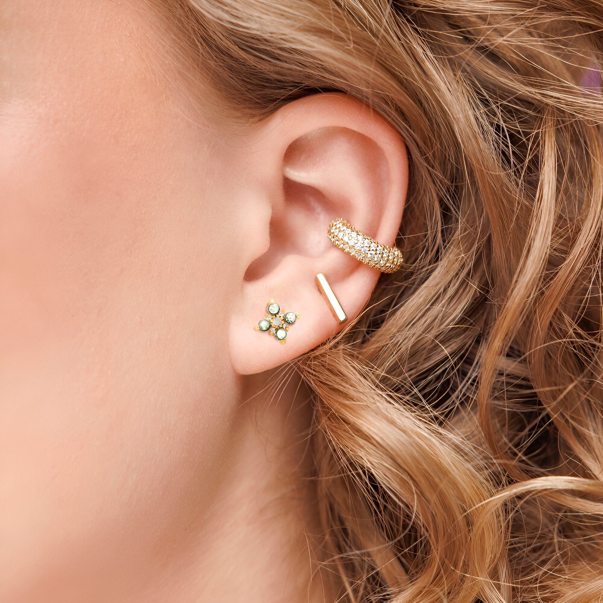 Leaf Ohrstecker Bloom, Labradorit/Aventurin, Silber