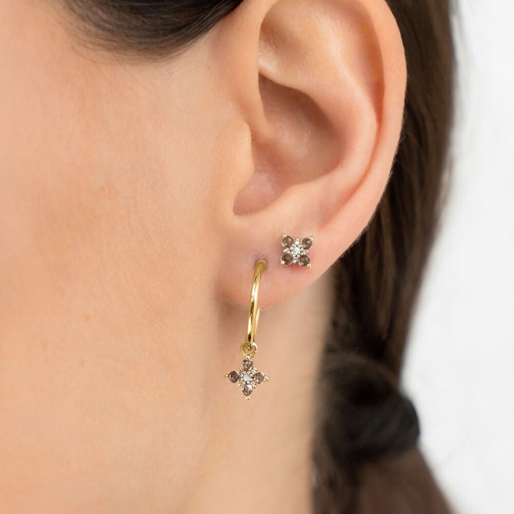 Leaf Ohrstecker Bloom, Rauchquarz/Mondstein, vergoldet