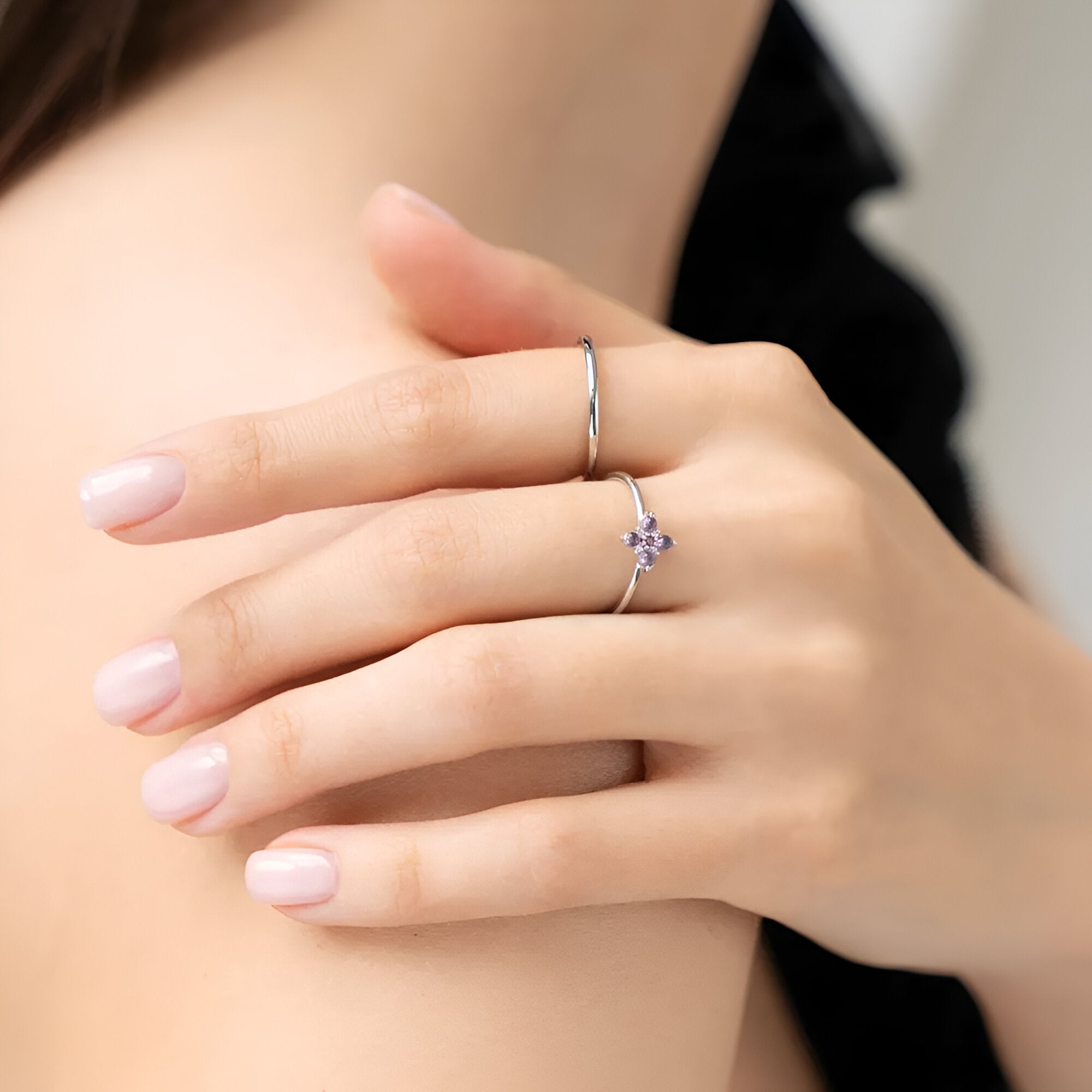 Leaf Ring Bloom, Amethyst/Rhodolith, vergoldet