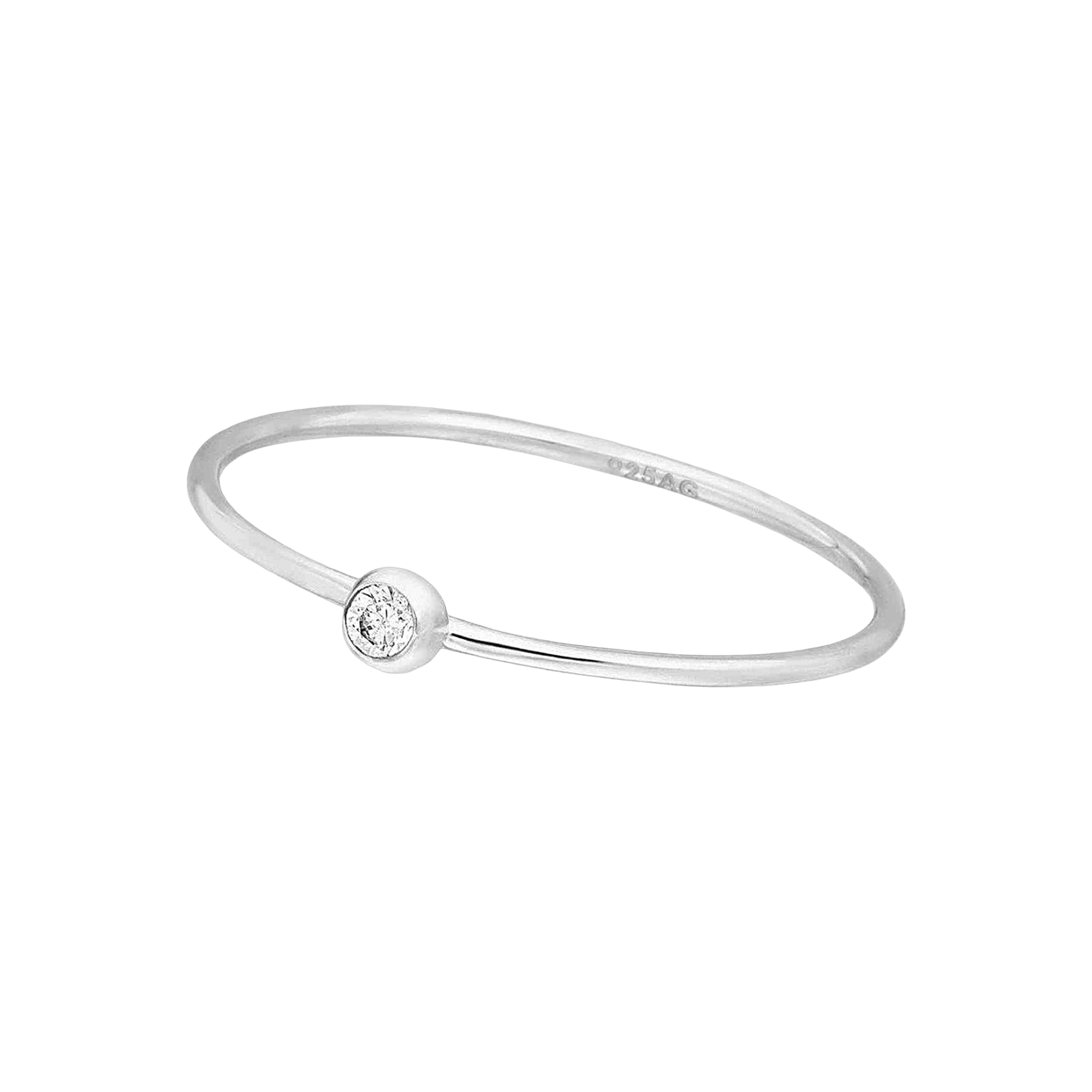 Leaf Ring Solitaire, Silber rhodiniert